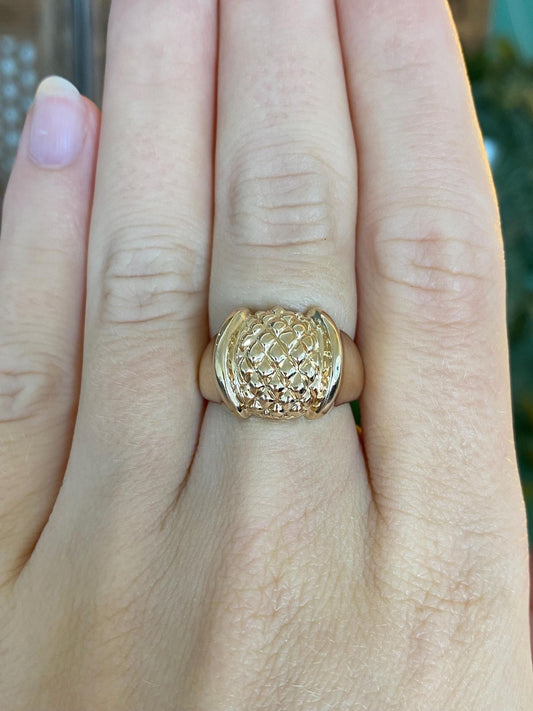 Vintage Solid 14k Yellow Gold Textured Ring - Size 6