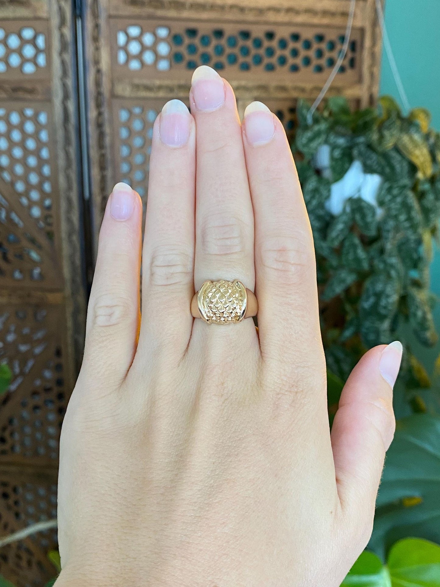 Vintage Solid 14k Yellow Gold Textured Ring - Size 6