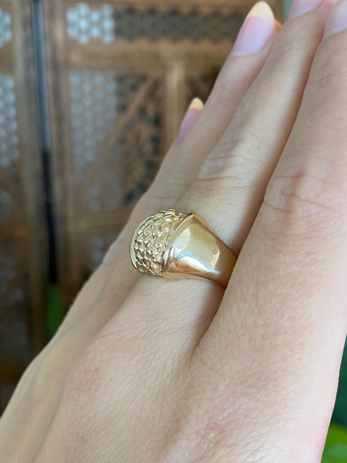 Vintage Solid 14k Yellow Gold Textured Ring - Size 6