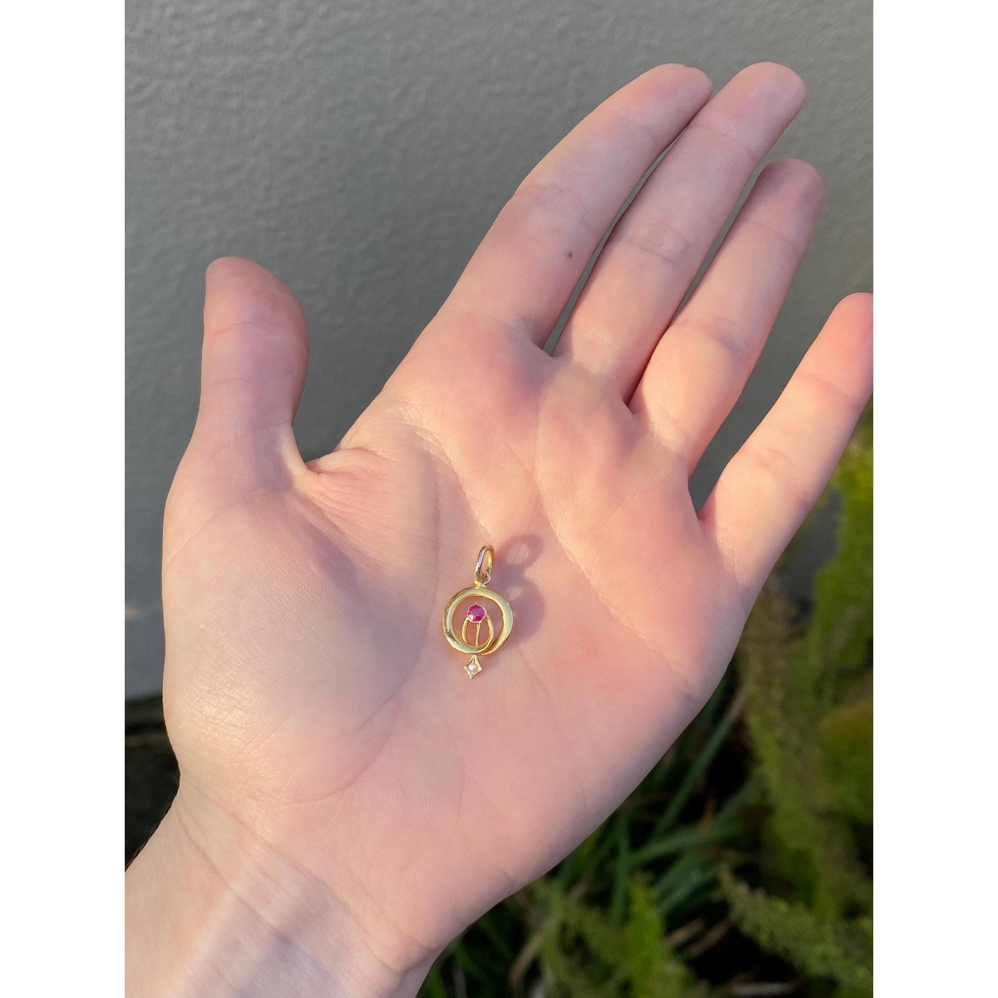 Vintage Solid 18k Yellow Gold Pink Sapphire Seed Pearl Stick Pin Conversion Charm