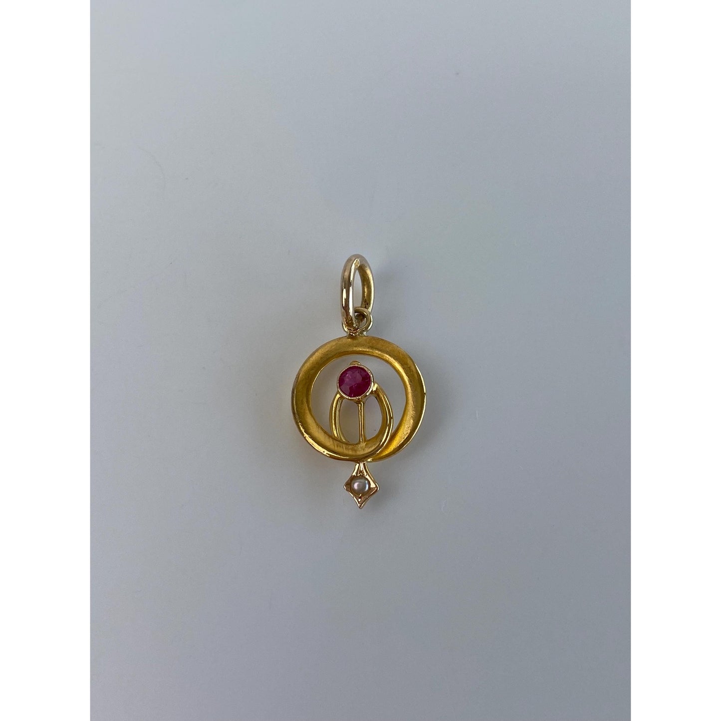 Vintage Solid 18k Yellow Gold Pink Sapphire Seed Pearl Stick Pin Conversion Charm