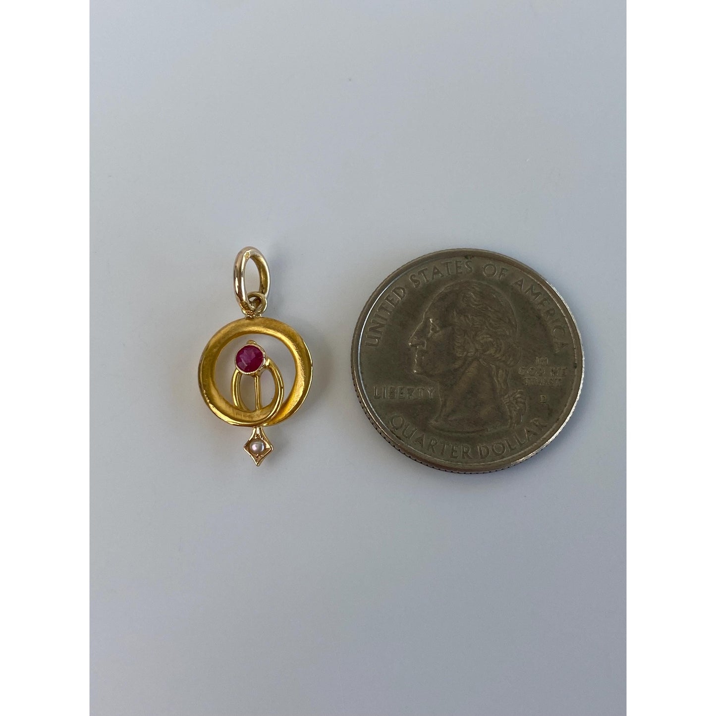 Vintage Solid 18k Yellow Gold Pink Sapphire Seed Pearl Stick Pin Conversion Charm