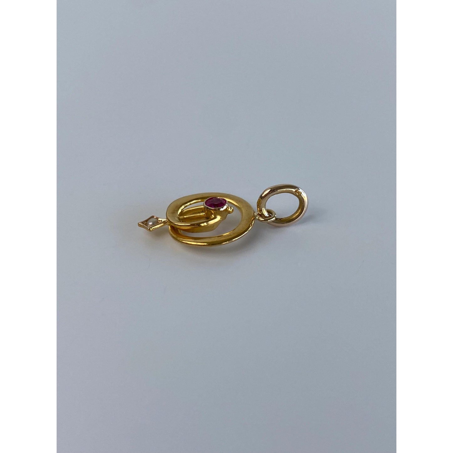 Vintage Solid 18k Yellow Gold Pink Sapphire Seed Pearl Stick Pin Conversion Charm