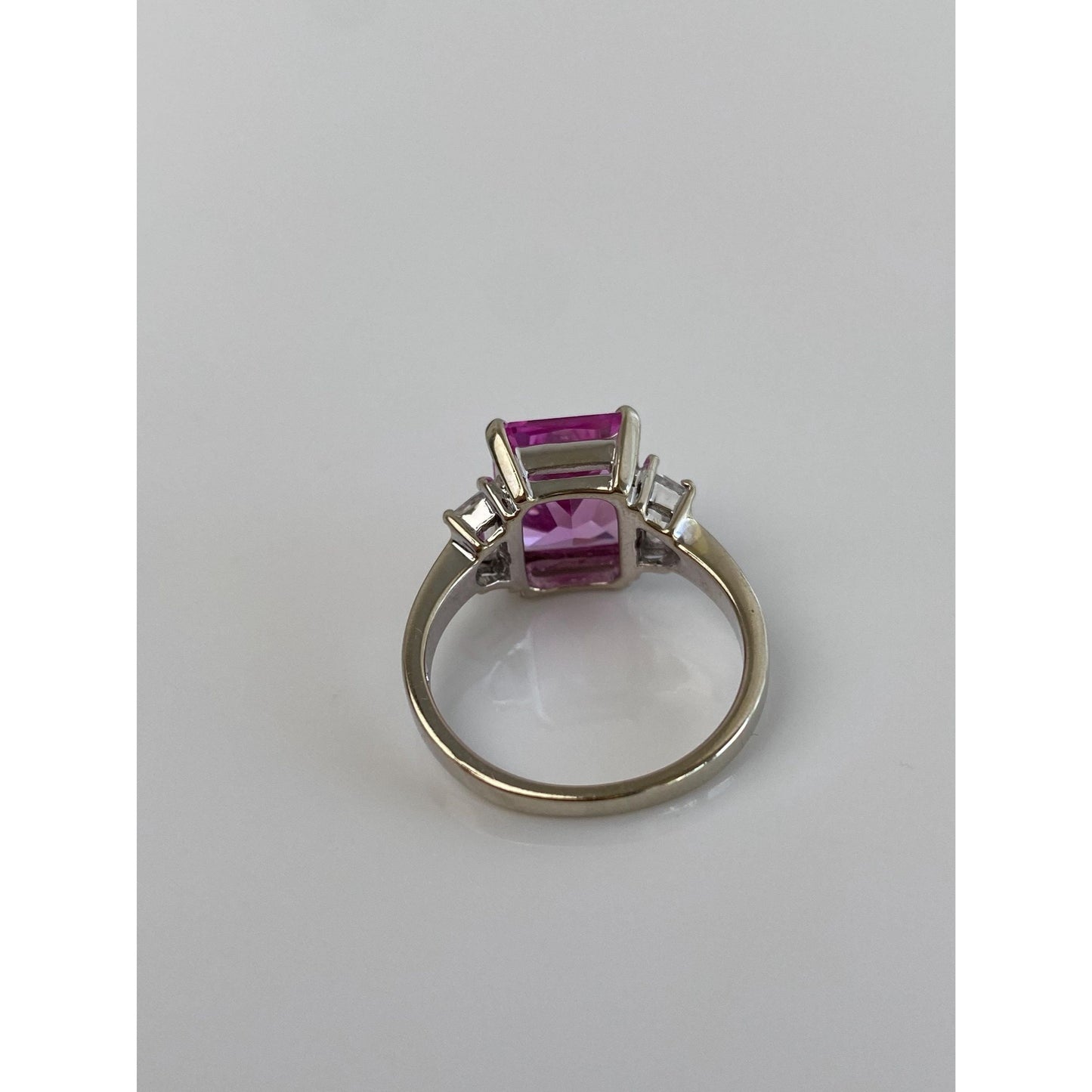 Vintage Solid 14k White Gold Pink Clear Sapphire Ring - Size 7