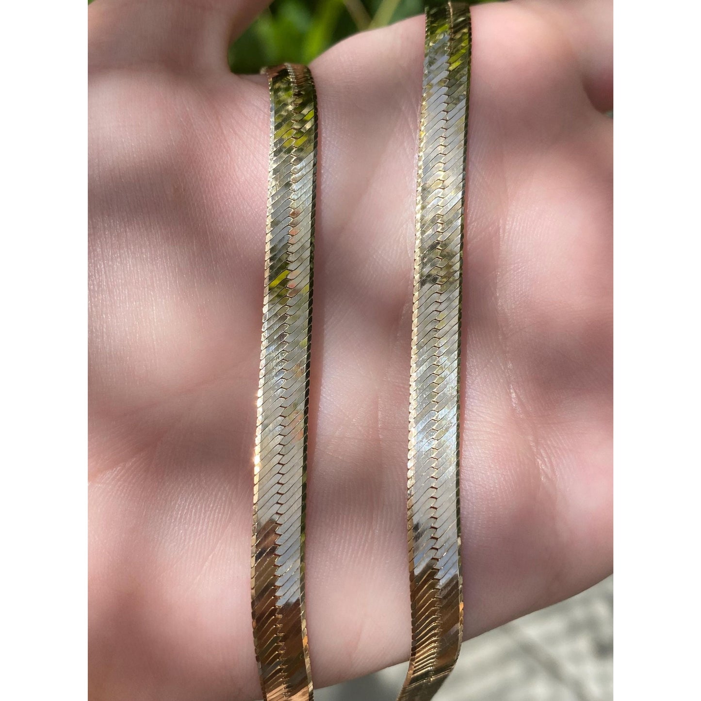 Vintage Solid 14k Yellow Gold Chunky Herringbone Chain Necklace - 18.25 inches