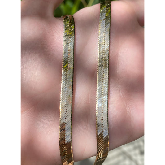 Vintage Solid 14k Yellow Gold Chunky Herringbone Chain Necklace - 18.25 inches