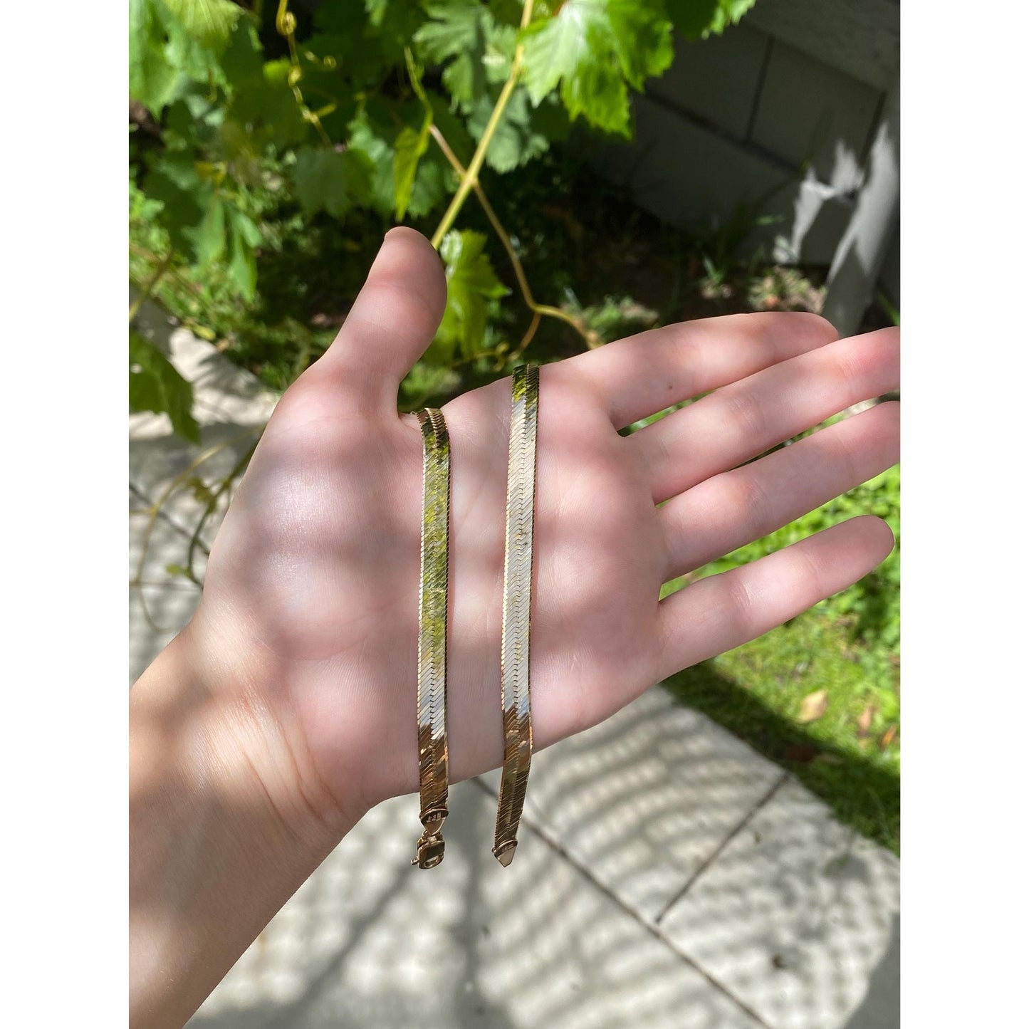 Vintage Solid 14k Yellow Gold Chunky Herringbone Chain Necklace - 18.25 inches