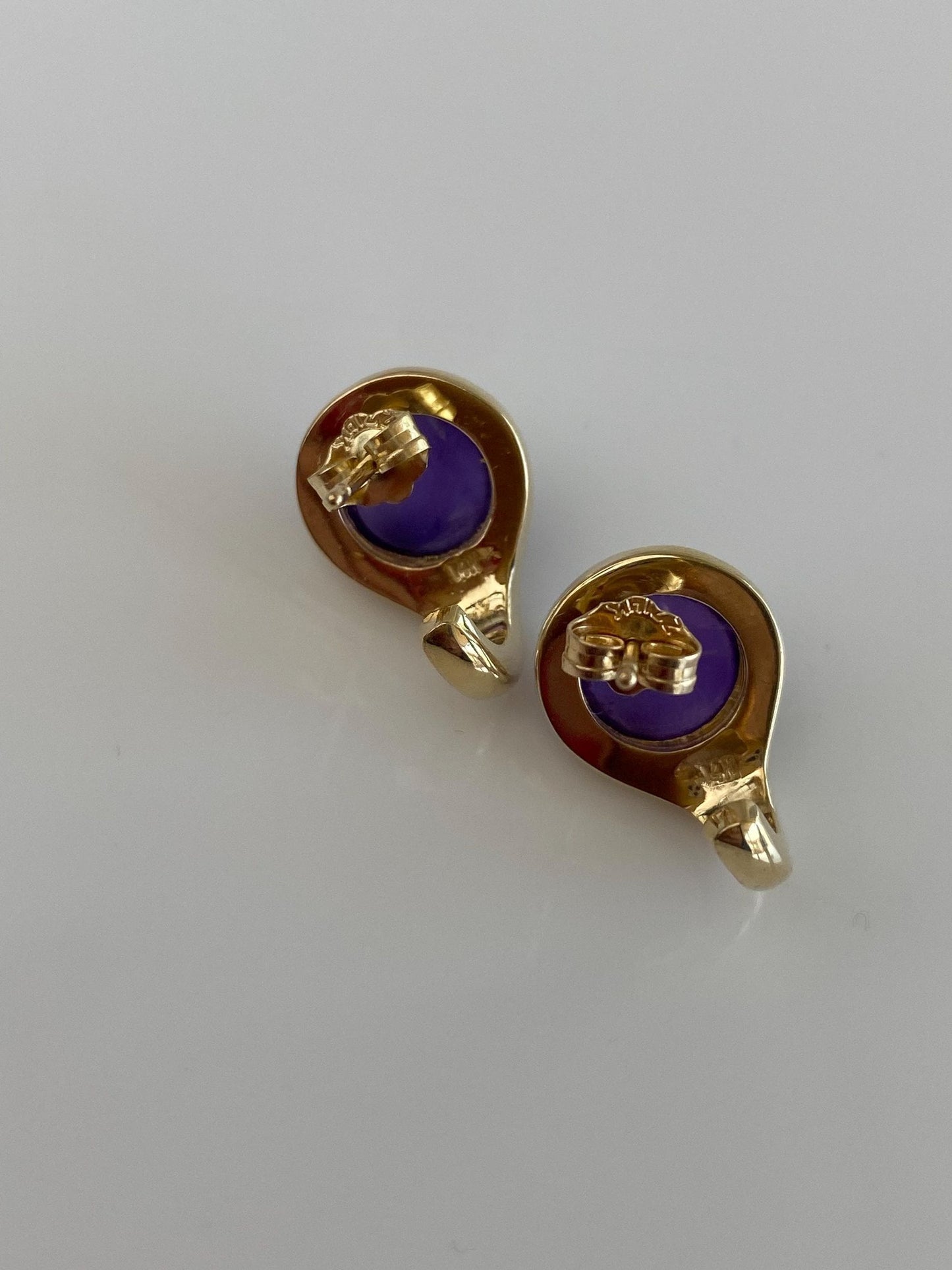 Vintage Solid 14k Yellow Gold Amethyst Cabochon Diamonds Drop Earrings