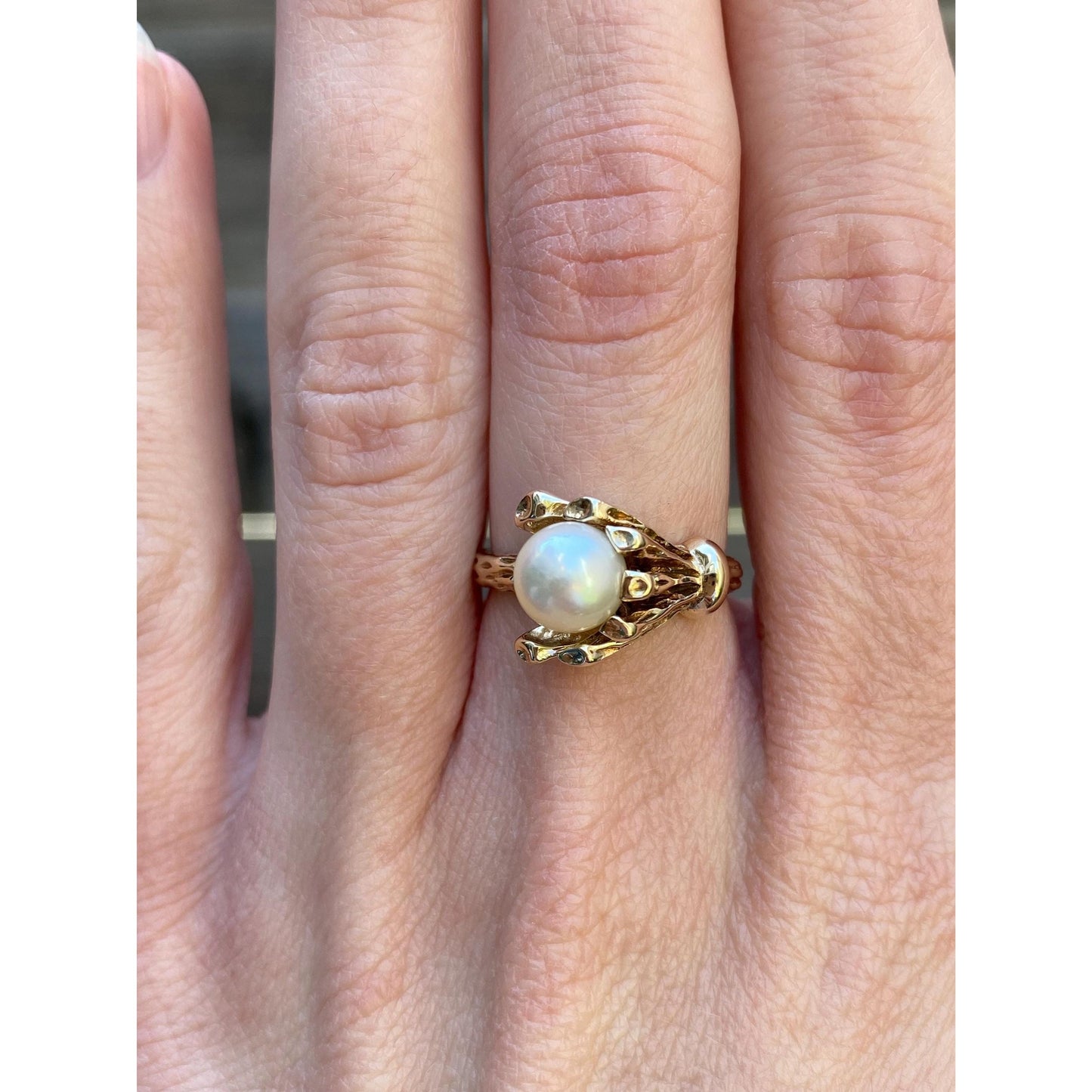 Vintage Solid 10k Yellow Gold Pearl Branch Ring - Size 6.25