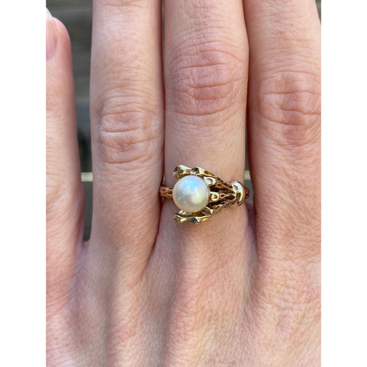 Vintage Solid 10k Yellow Gold Pearl Branch Ring - Size 6.25