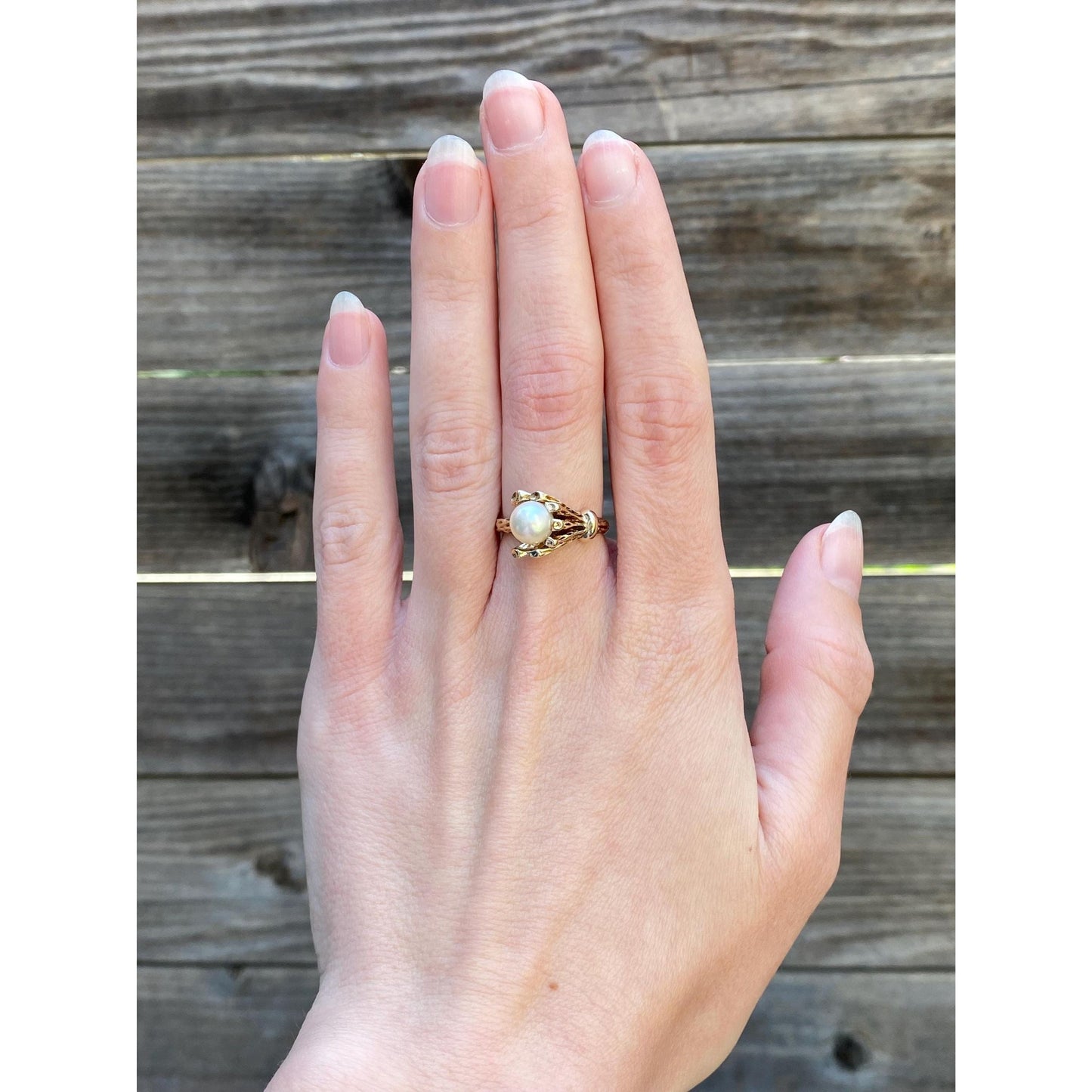 Vintage Solid 10k Yellow Gold Pearl Branch Ring - Size 6.25