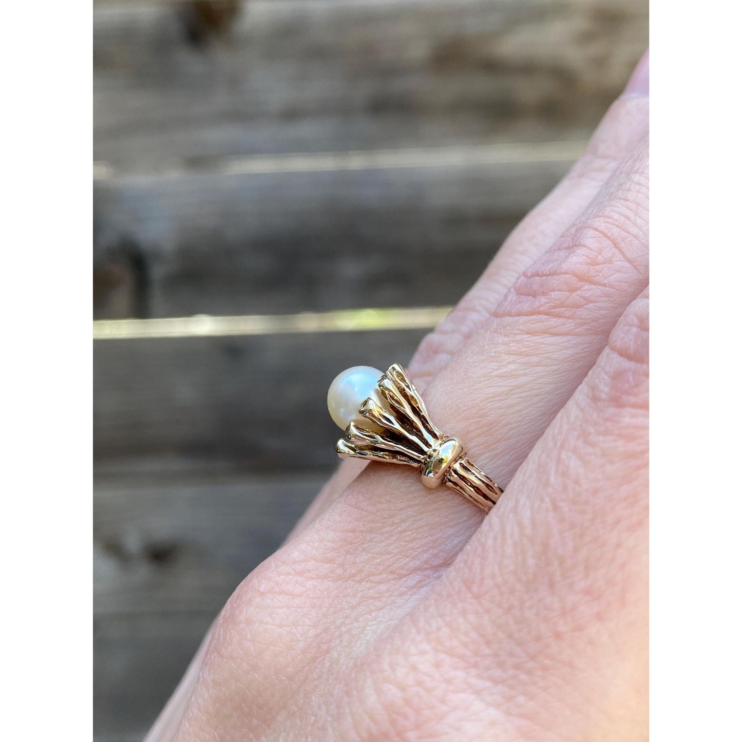 Vintage Solid 10k Yellow Gold Pearl Branch Ring - Size 6.25