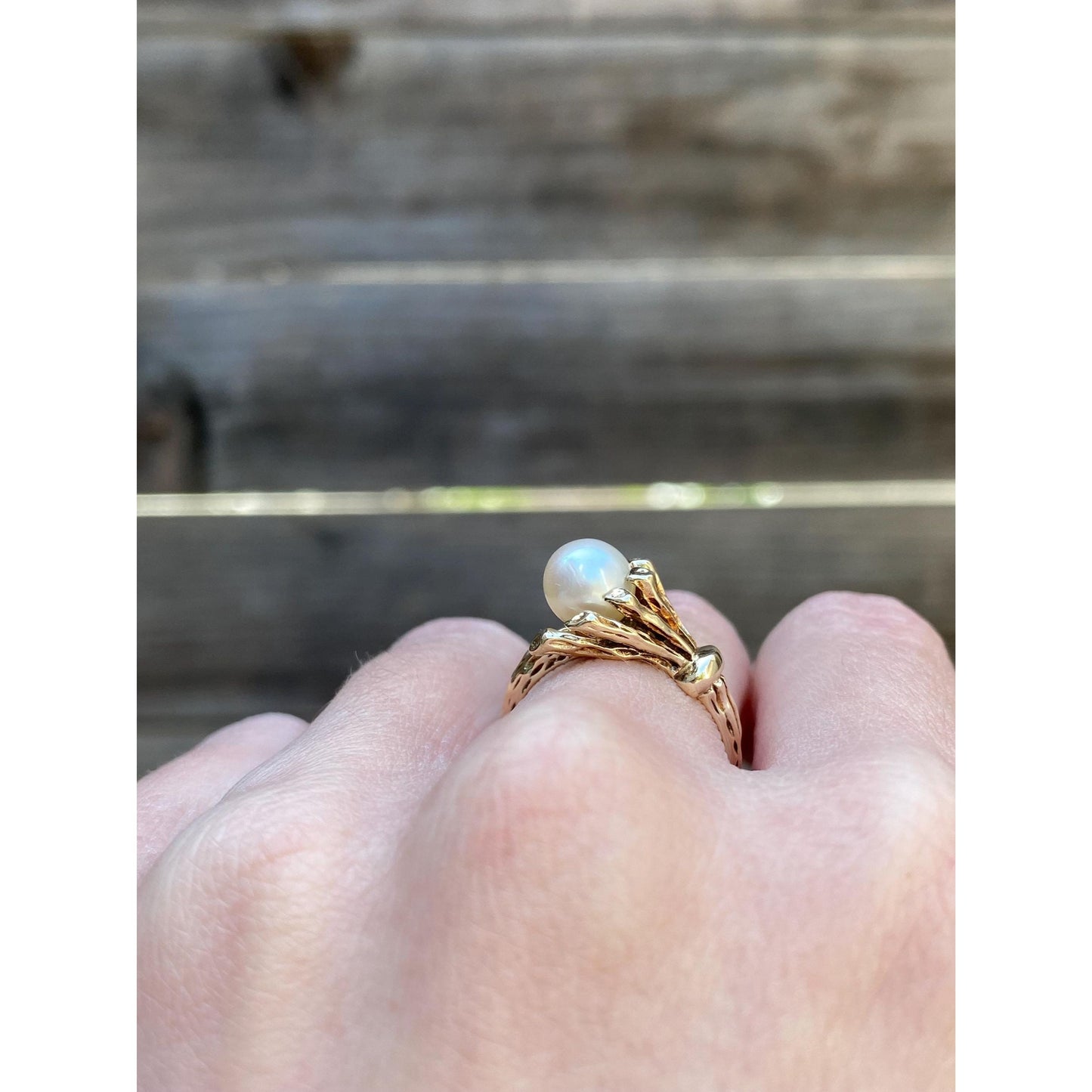 Vintage Solid 10k Yellow Gold Pearl Branch Ring - Size 6.25