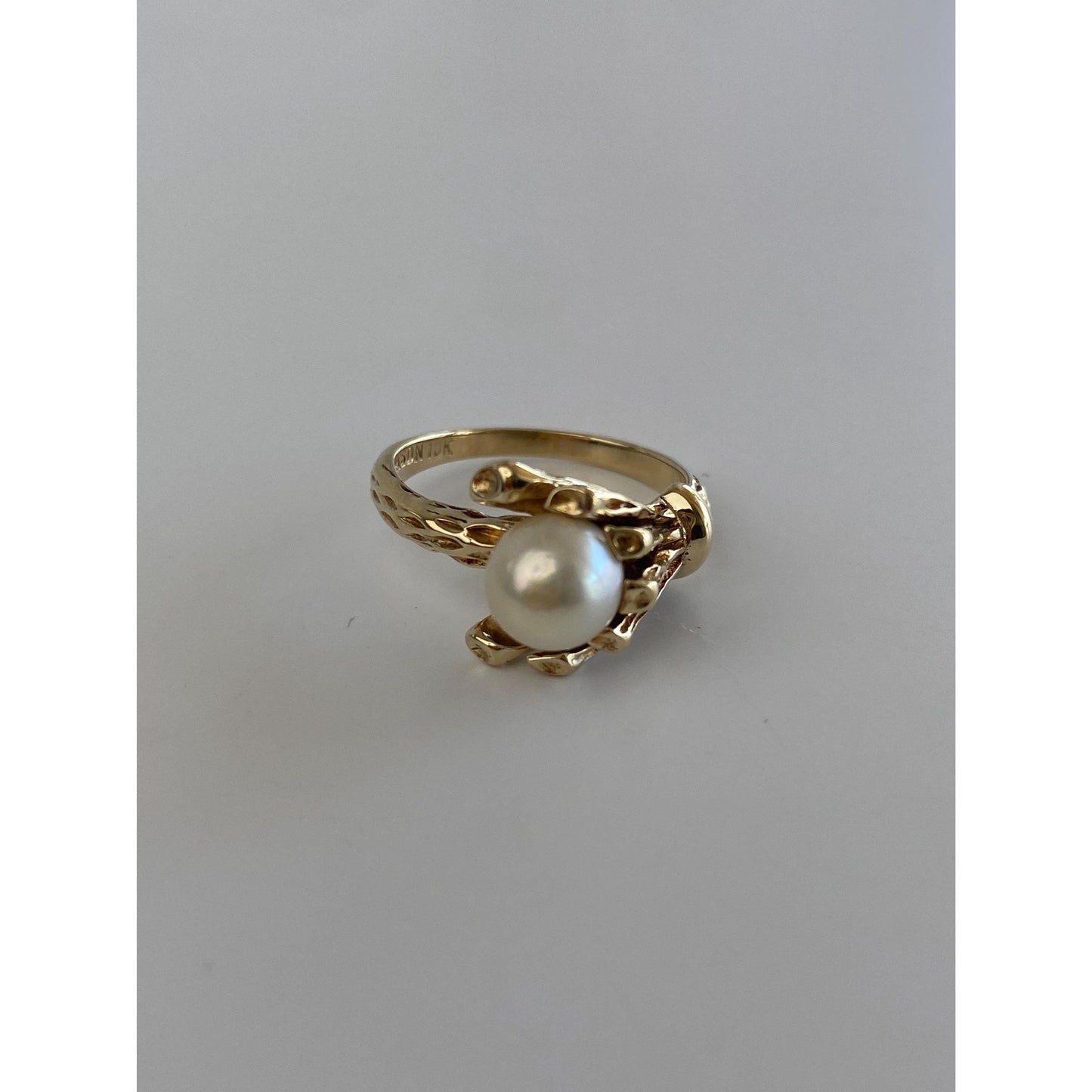Vintage Solid 10k Yellow Gold Pearl Branch Ring - Size 6.25