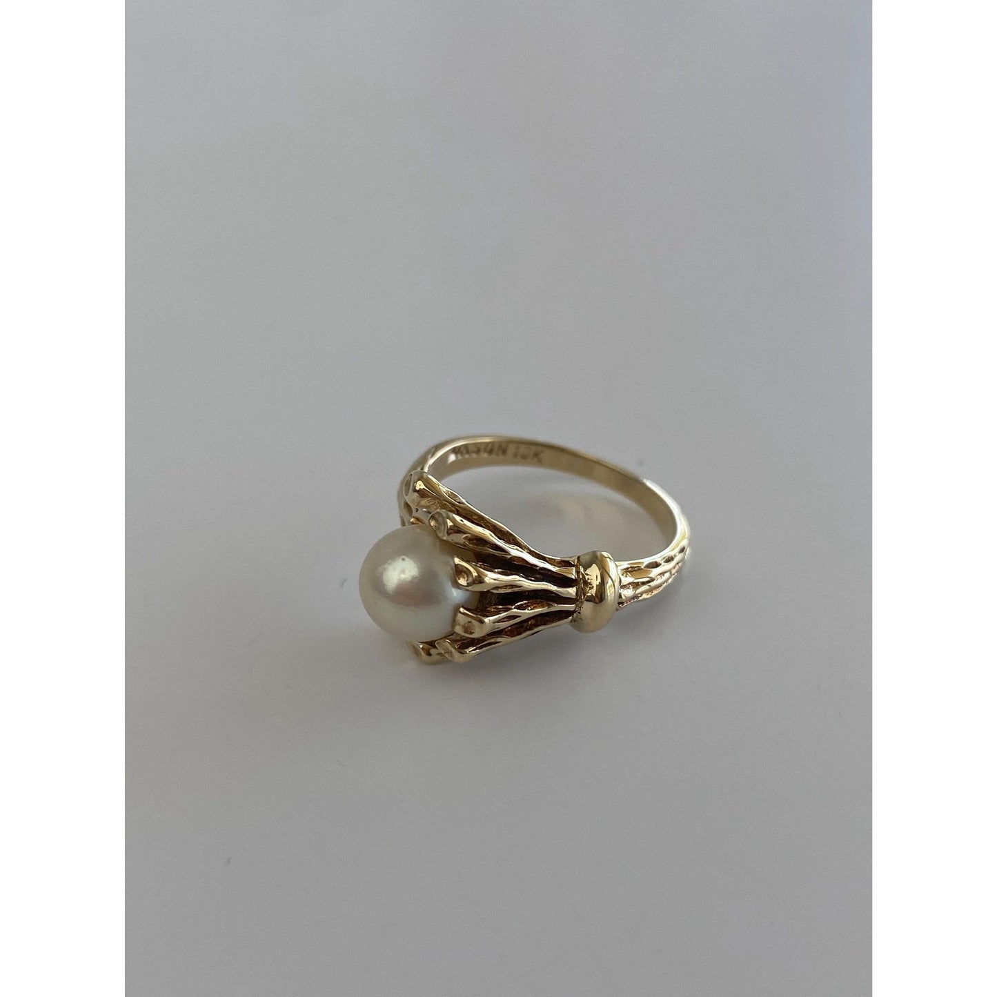 Vintage Solid 10k Yellow Gold Pearl Branch Ring - Size 6.25