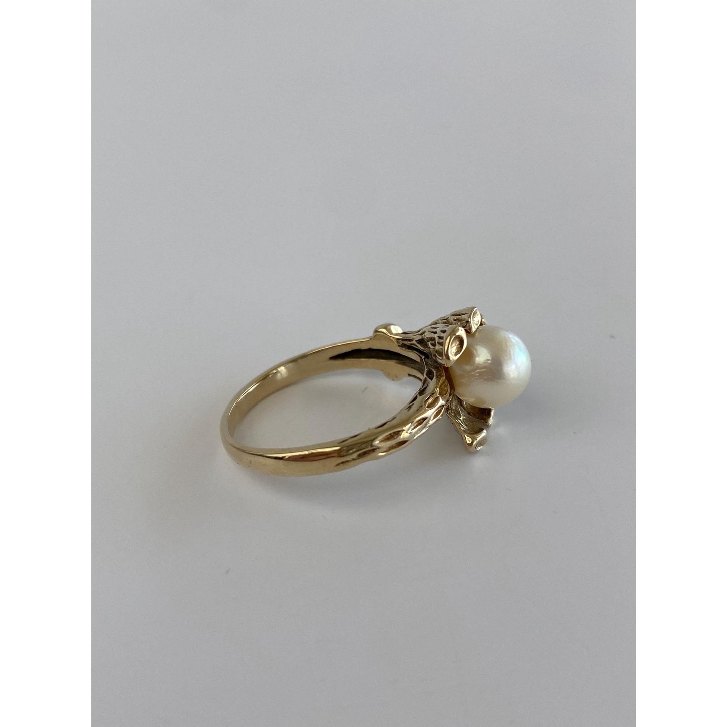 Vintage Solid 10k Yellow Gold Pearl Branch Ring - Size 6.25