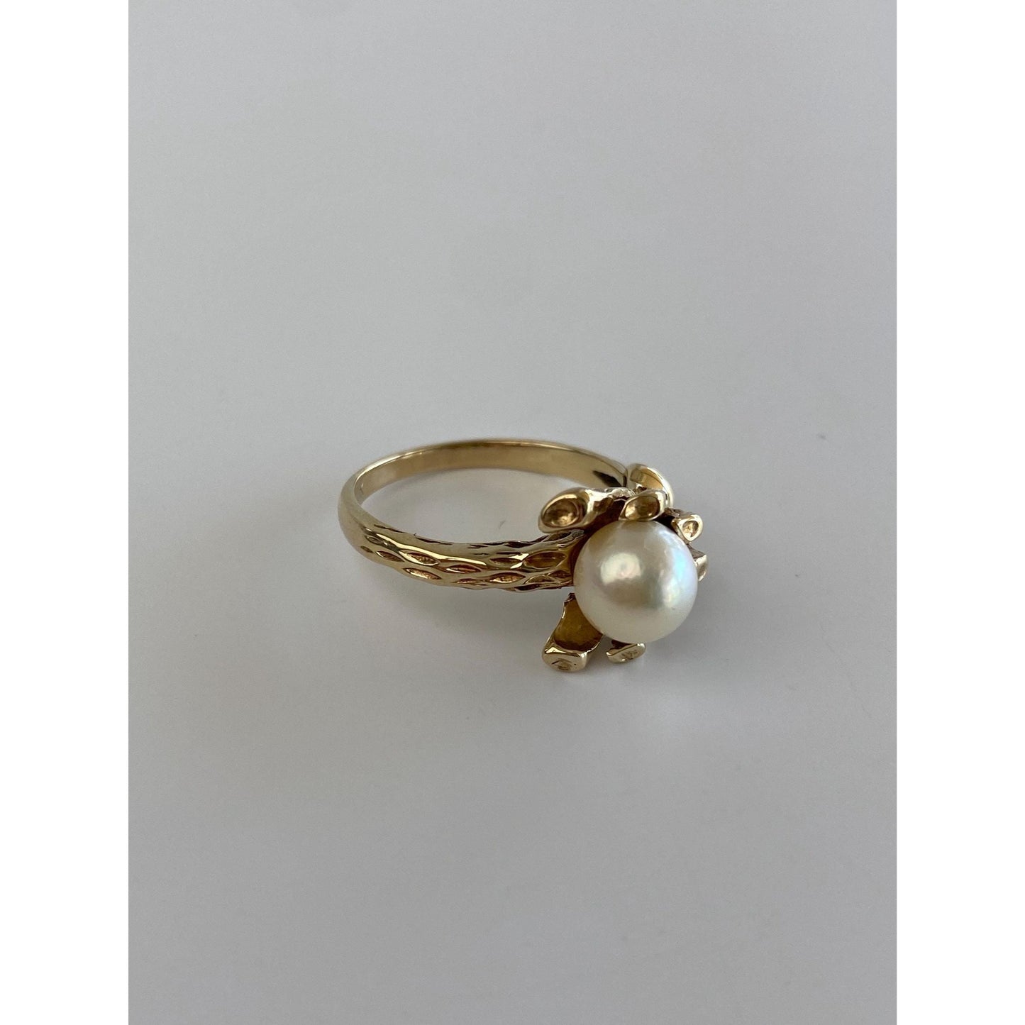Vintage Solid 10k Yellow Gold Pearl Branch Ring - Size 6.25