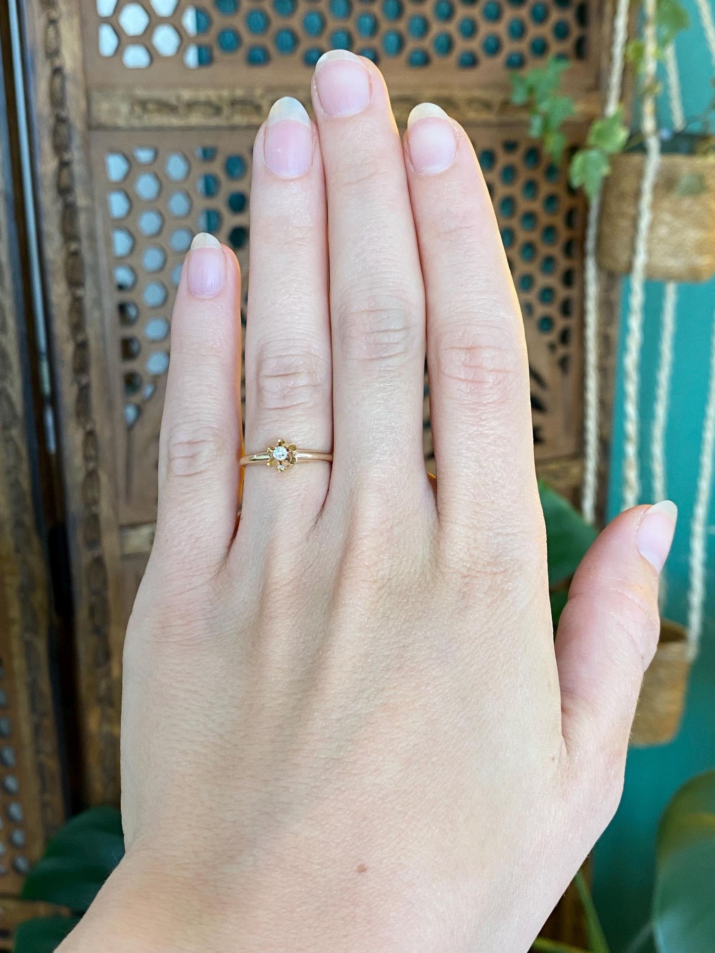 Vintage Solid 14k Yellow Gold Old Mine Cut Diamond Ring - Size 5.25