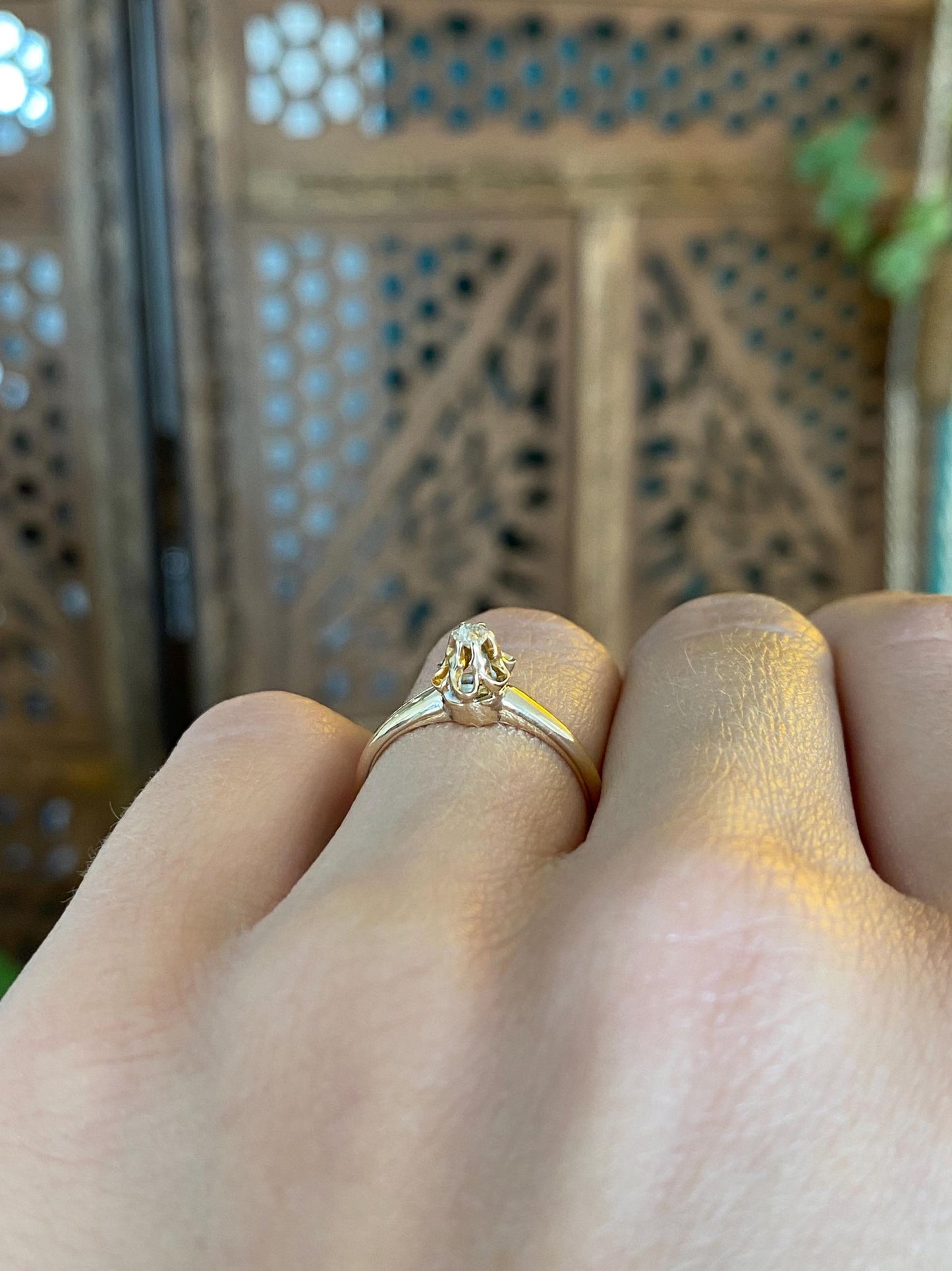 Vintage Solid 14k Yellow Gold Old Mine Cut Diamond Ring - Size 5.25