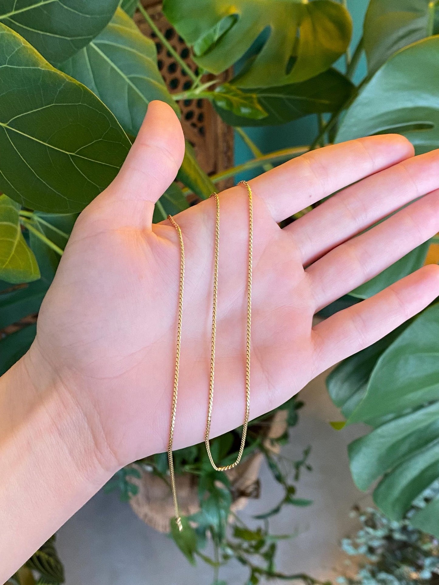 Vintage Solid 18k Yellow Gold Rounded Serpentine Chain Necklace - 20.25 inches