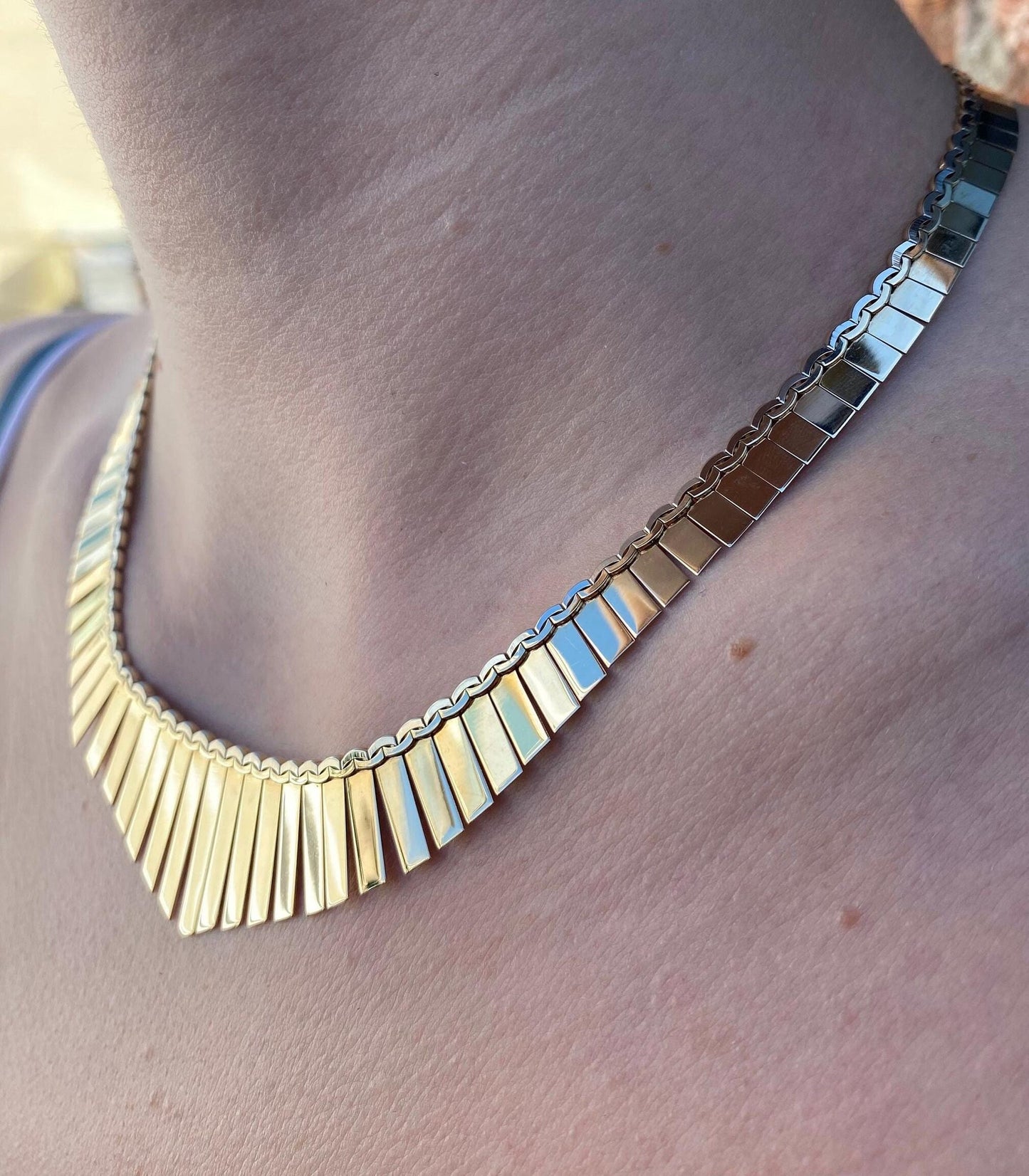 Vintage Solid 14k Yellow Gold Cleopatra Necklace - 16.25 inches
