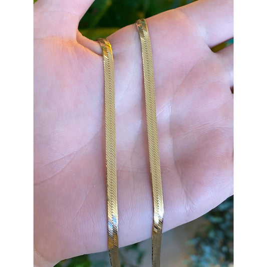 Vintage Solid 14k Yellow Gold Long Herringbone Chain Necklace - 24.25 inches