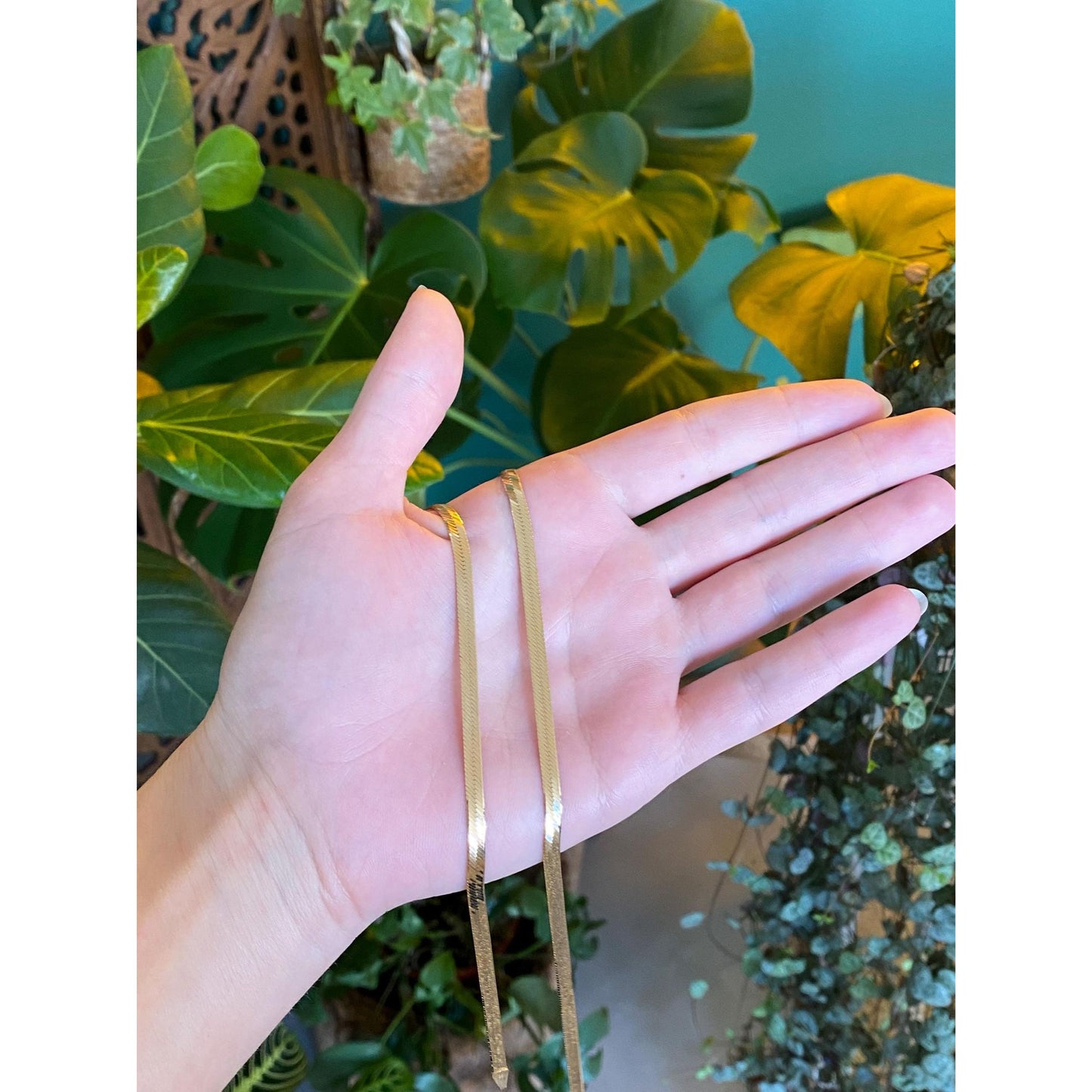 Vintage Solid 14k Yellow Gold Long Herringbone Chain Necklace - 24.25 inches