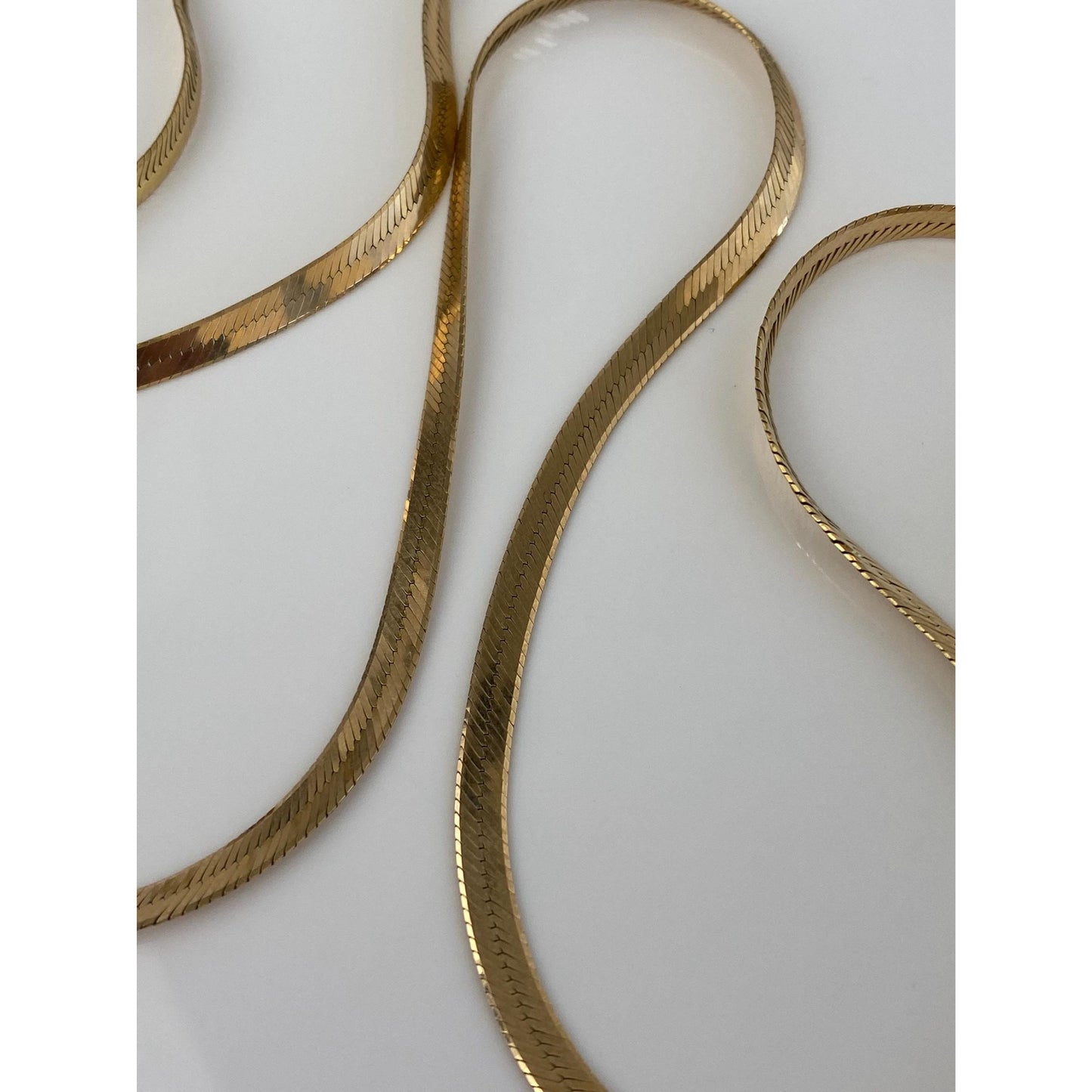 Vintage Solid 14k Yellow Gold Long Herringbone Chain Necklace - 24.25 inches