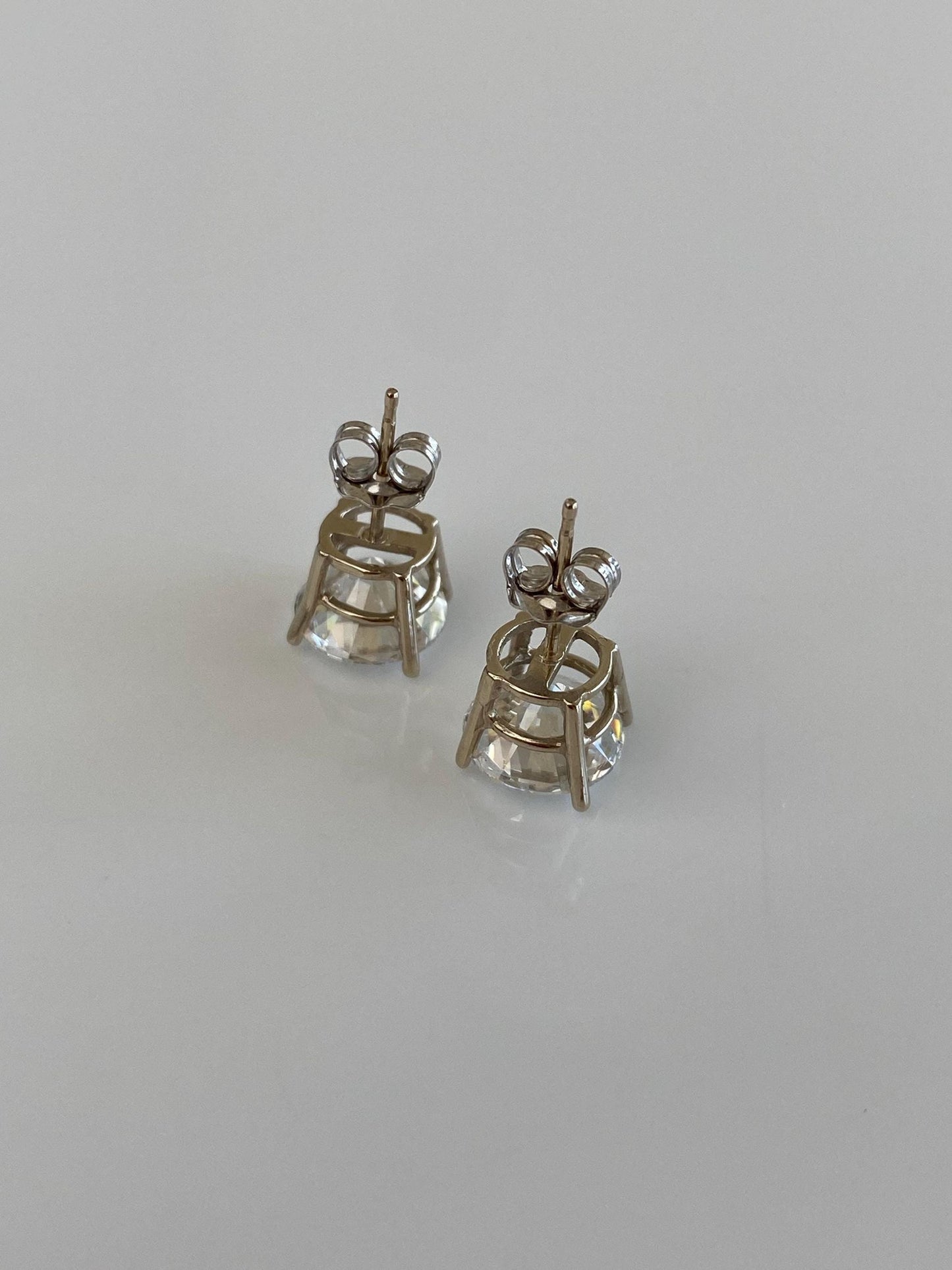 Solid 10k White Gold Clear Cubic Zirconia Stud Earrings