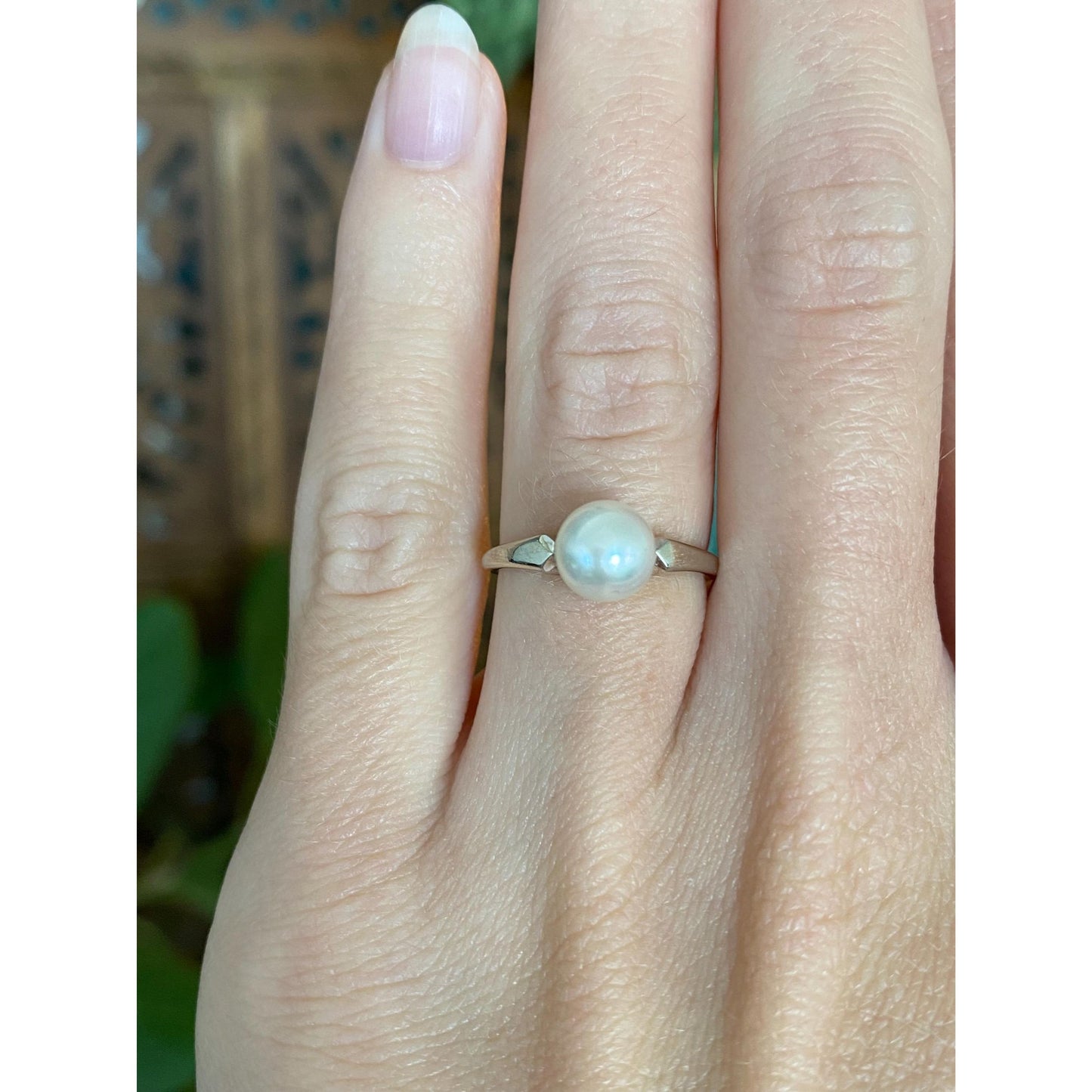 Vintage Solid 14k White Gold Pearl Ring - Size 4.75