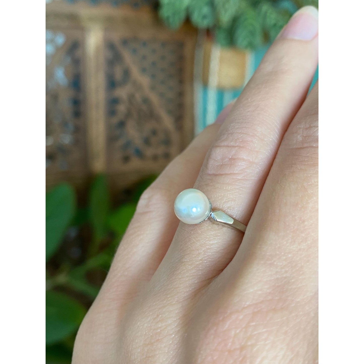 Vintage Solid 14k White Gold Pearl Ring - Size 4.75