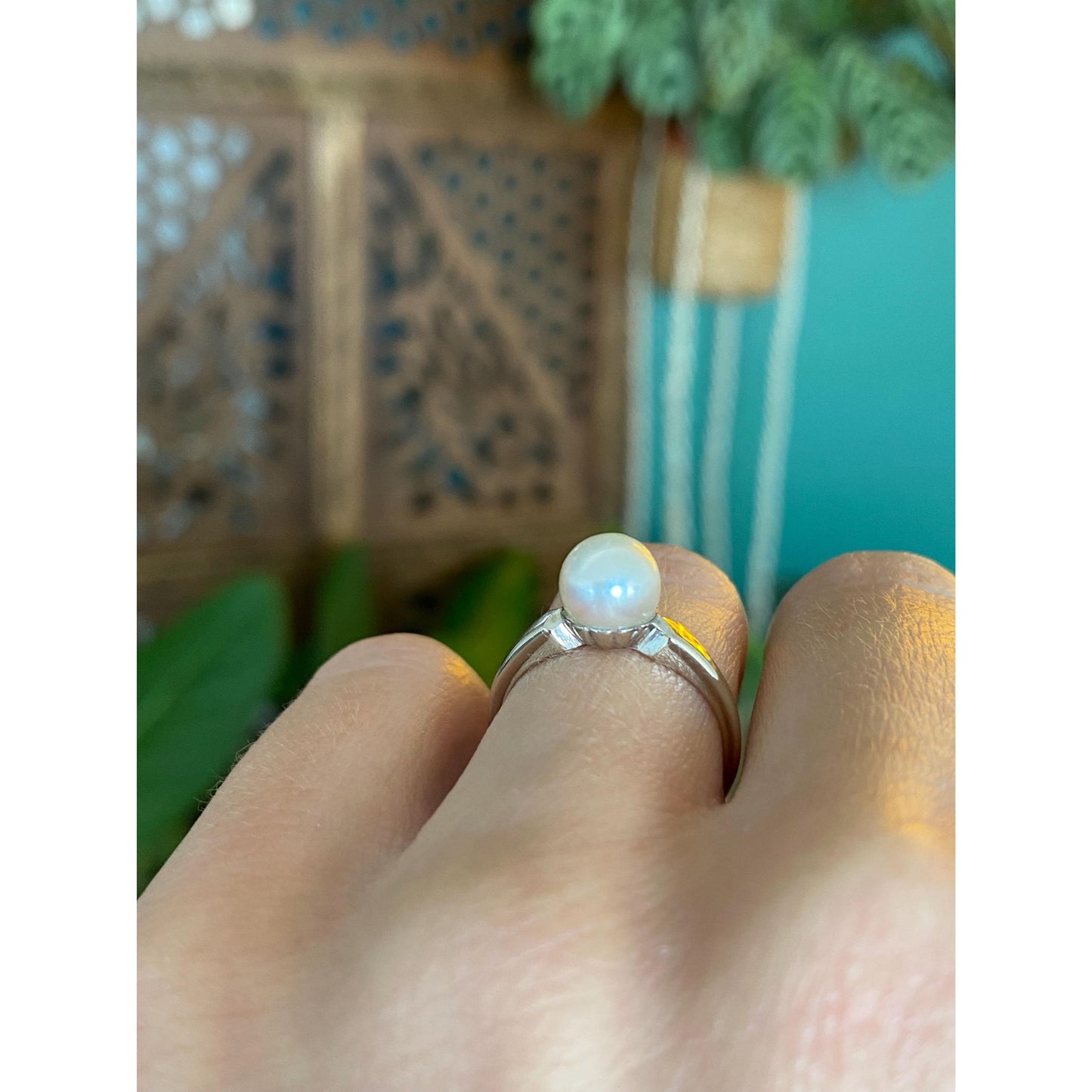 Vintage Solid 14k White Gold Pearl Ring - Size 4.75