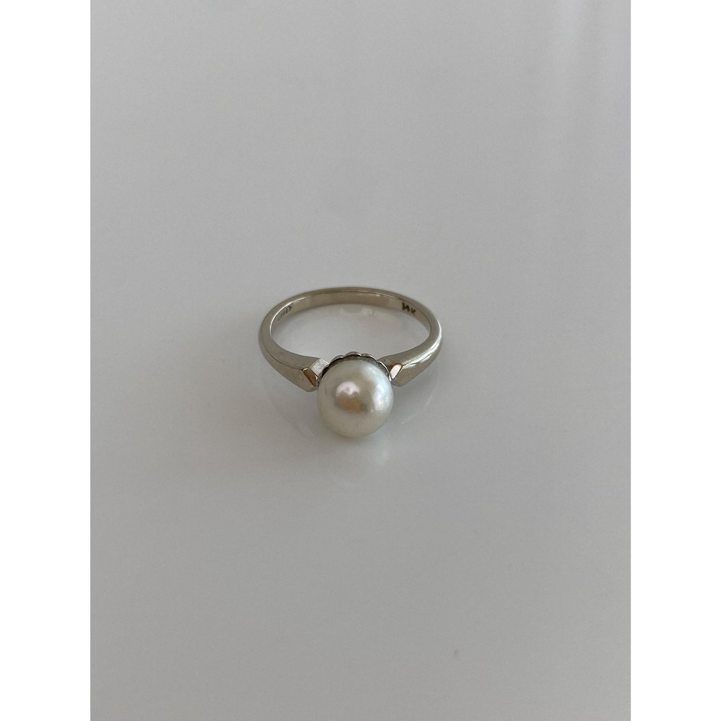 Vintage Solid 14k White Gold Pearl Ring - Size 4.75