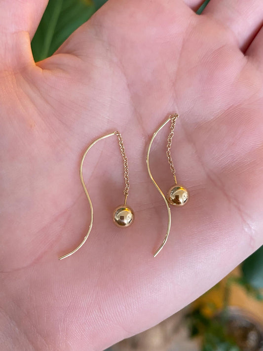 Vintage 14k Yellow Gold Ball Dainty Rolo Chain Threader Earrings