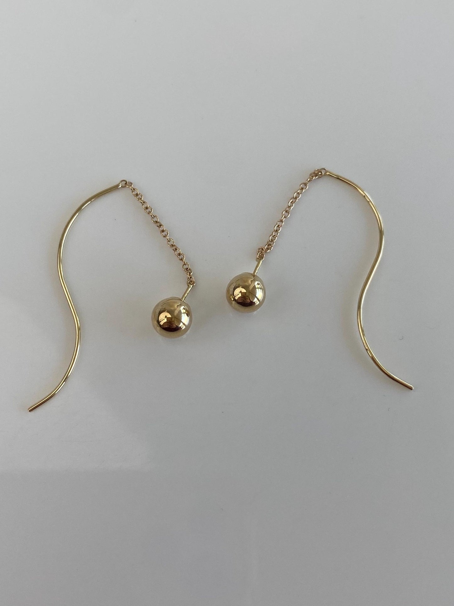Vintage 14k Yellow Gold Ball Dainty Rolo Chain Threader Earrings