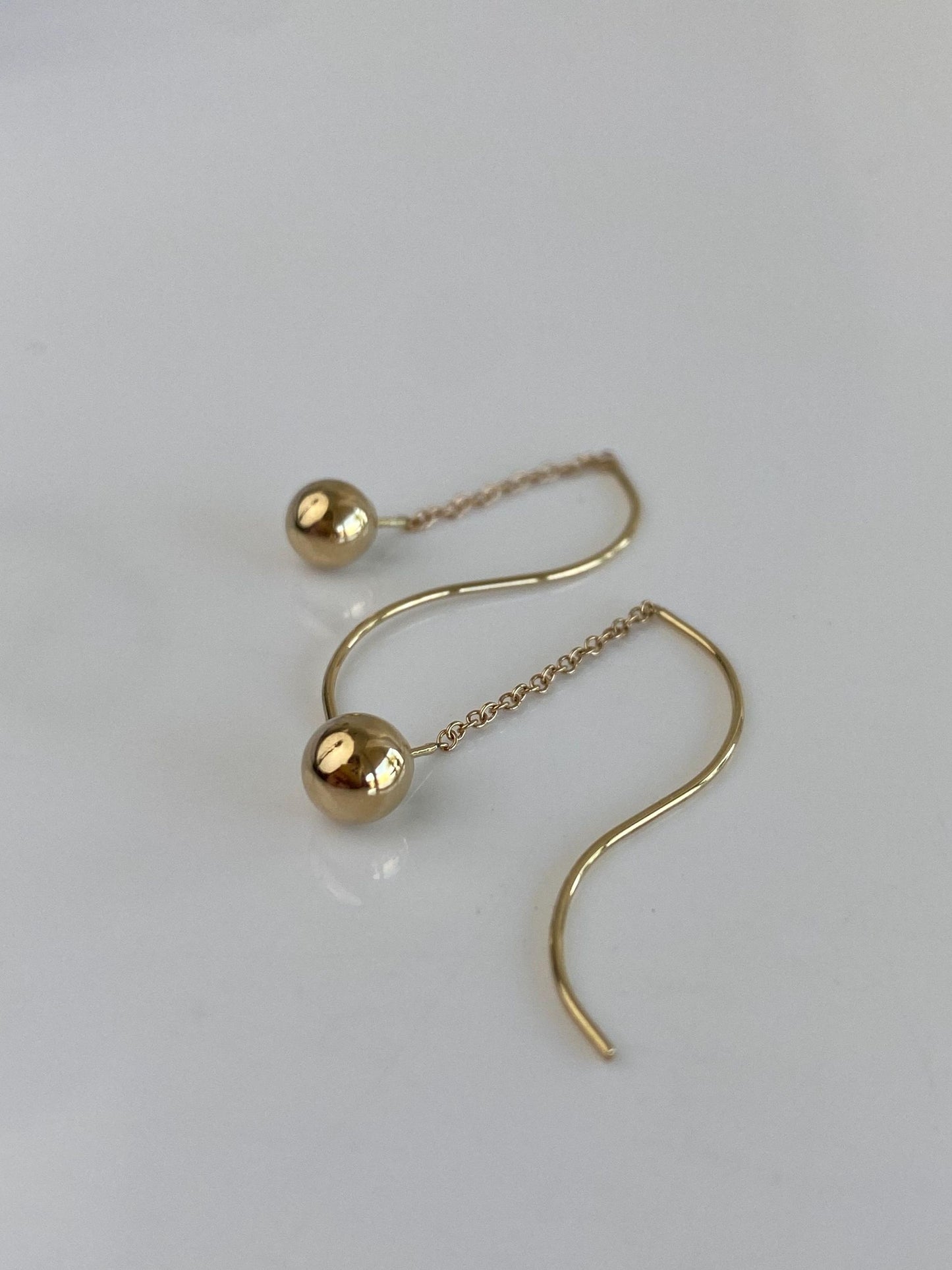 Vintage 14k Yellow Gold Ball Dainty Rolo Chain Threader Earrings