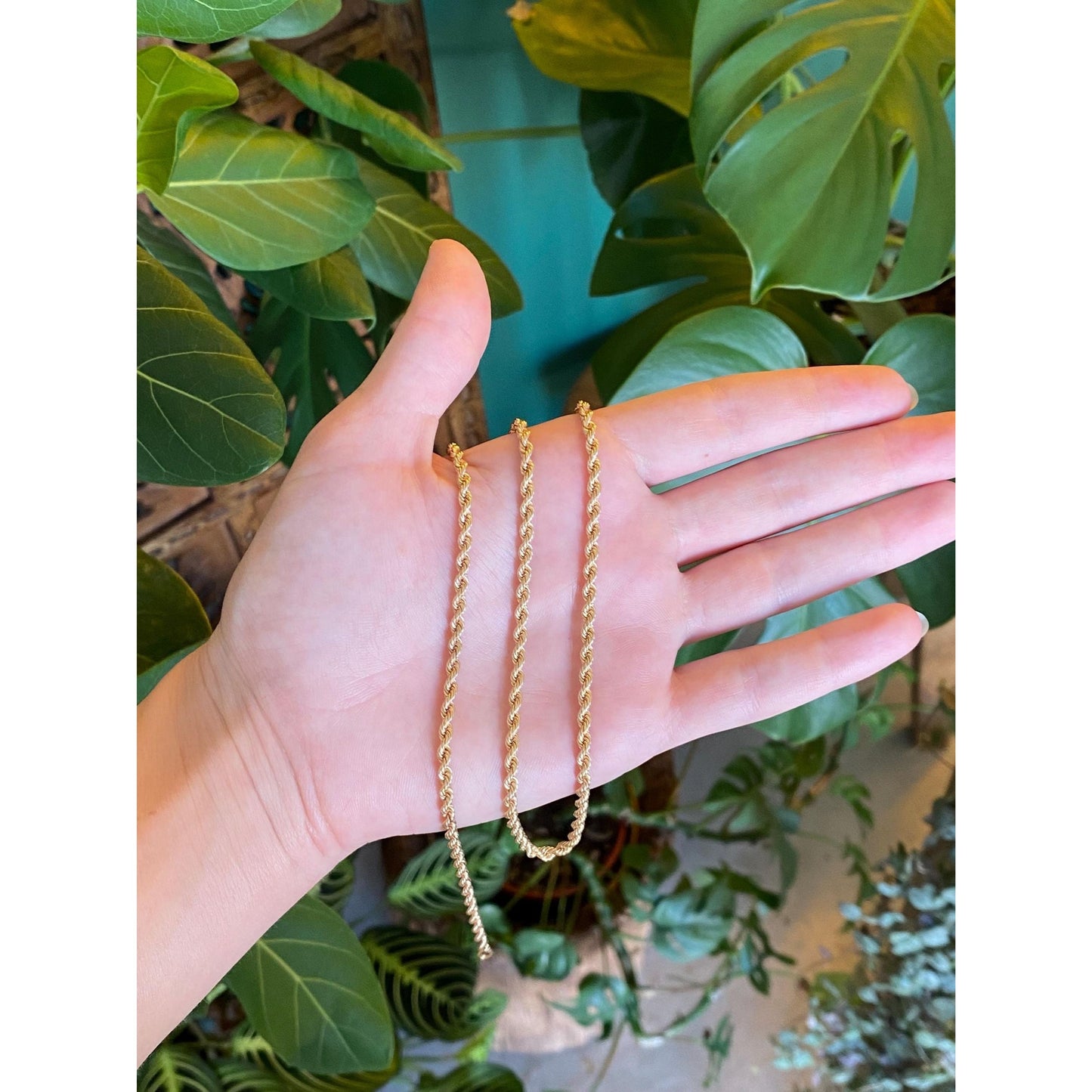 Vintage Solid 14k Yellow Gold Rope Chain Necklace - 24.75 inches