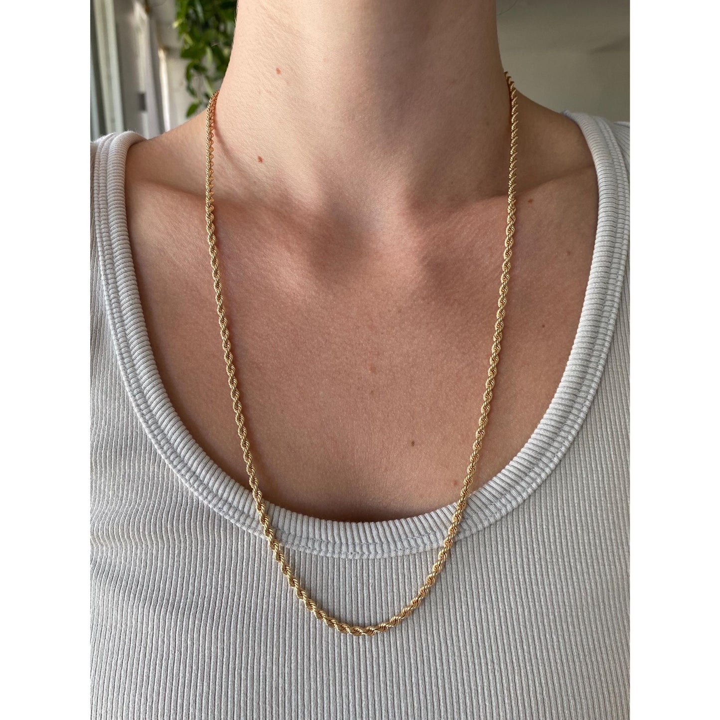 Vintage Solid 14k Yellow Gold Rope Chain Necklace - 24.75 inches