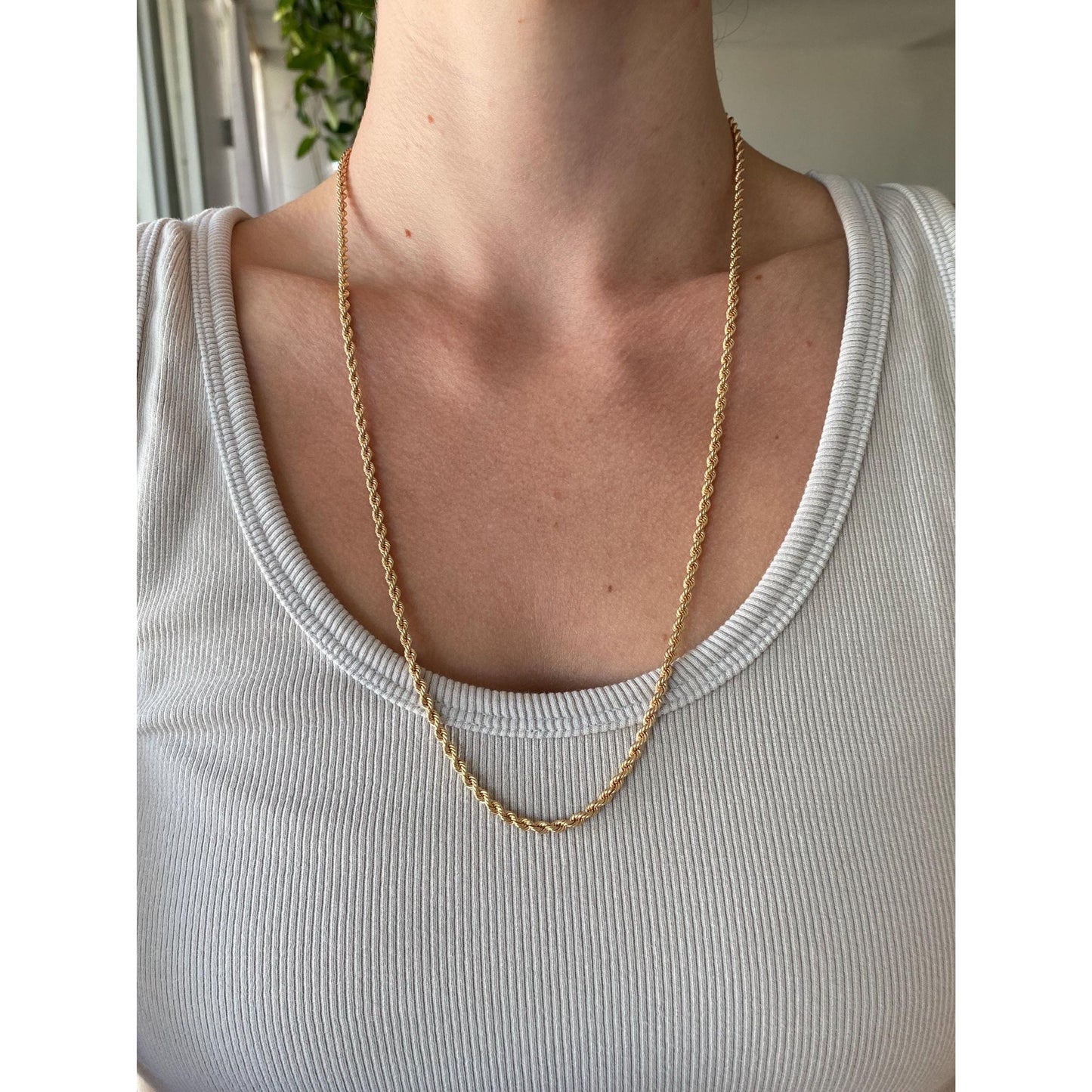 Vintage Solid 14k Yellow Gold Rope Chain Necklace - 24.75 inches
