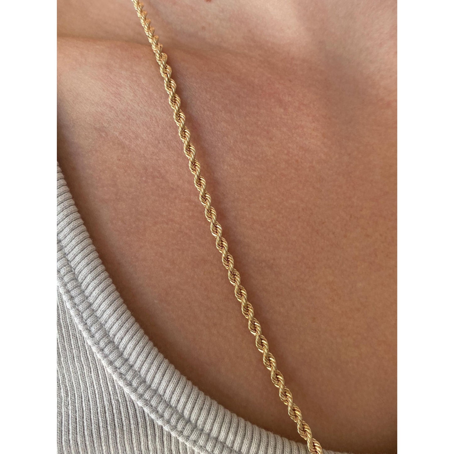 Vintage Solid 14k Yellow Gold Rope Chain Necklace - 24.75 inches