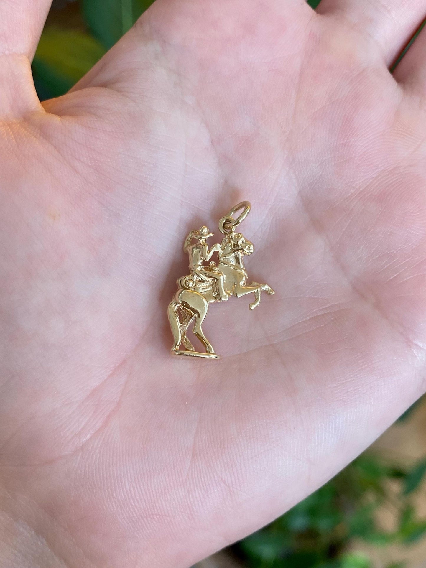 Vintage Solid 10k Yellow Gold Articulated Cowboy Horse Charm