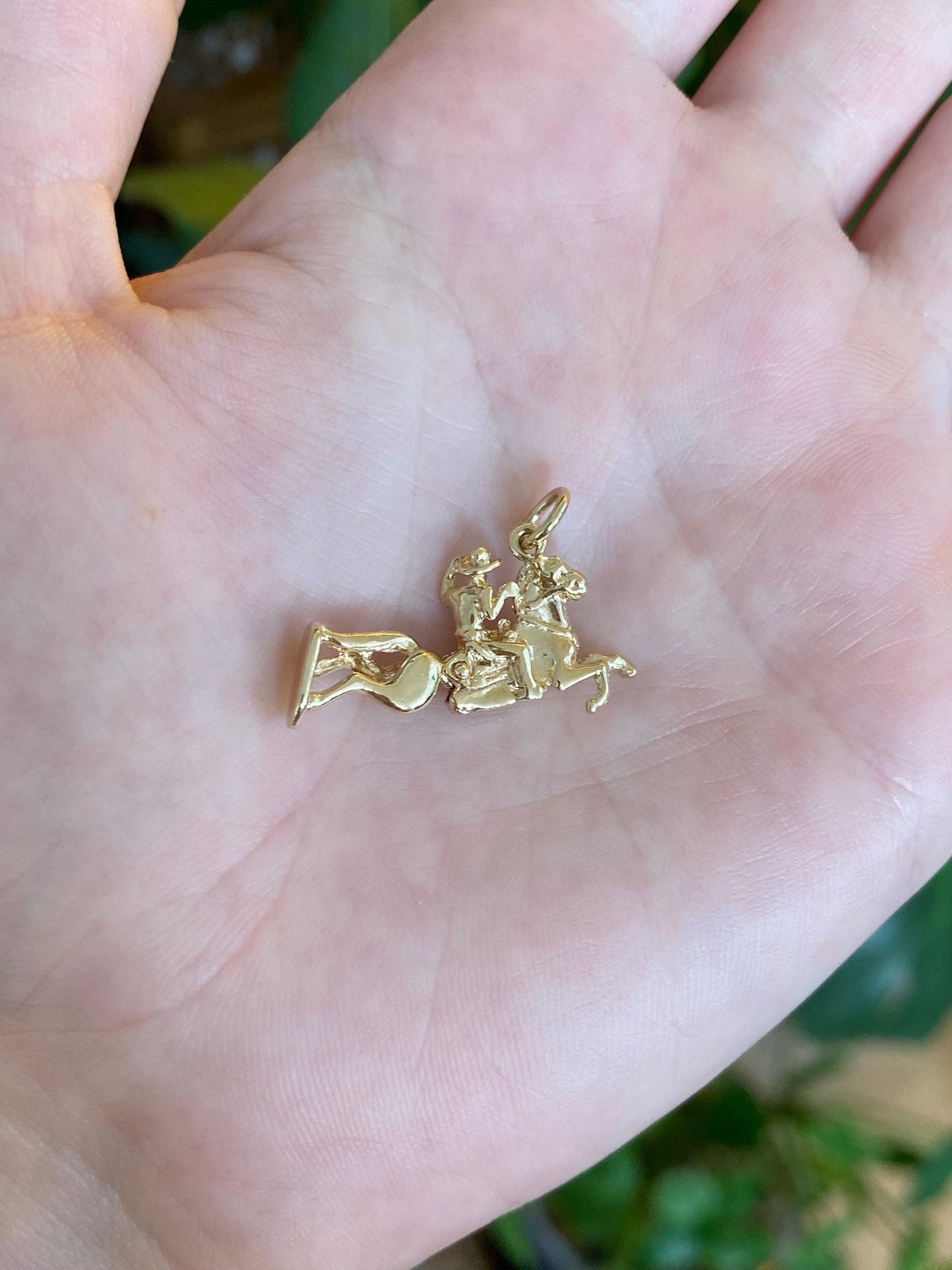 Vintage Solid 10k Yellow Gold Articulated Cowboy Horse Charm