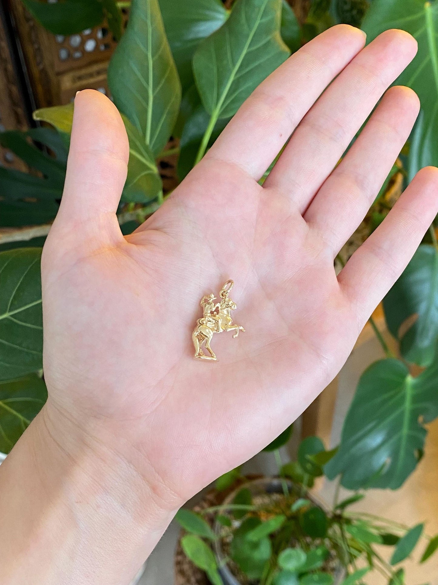 Vintage Solid 10k Yellow Gold Articulated Cowboy Horse Charm