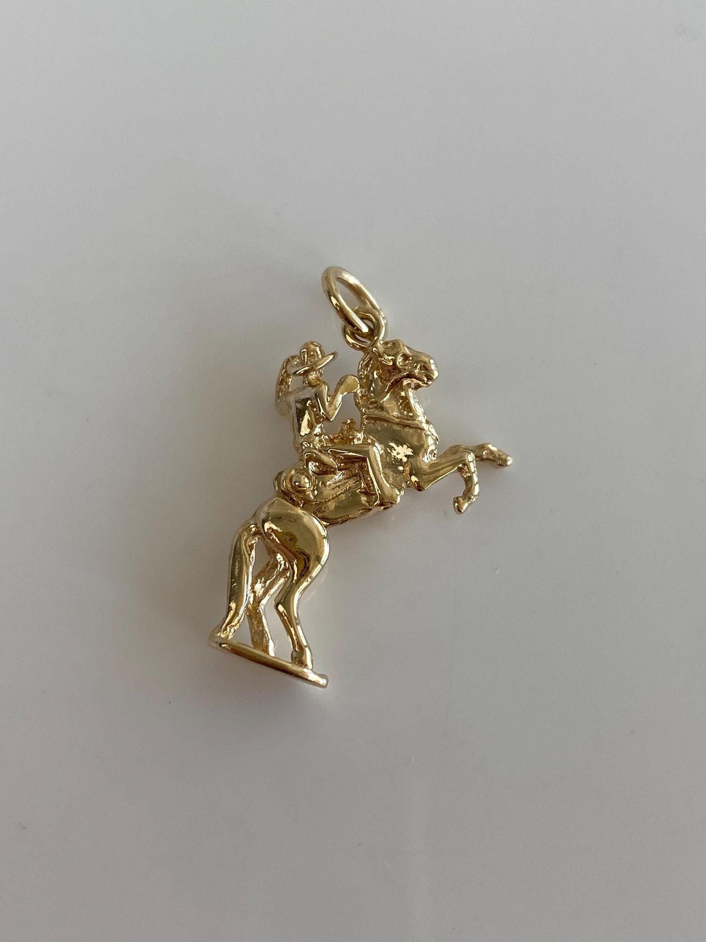 Vintage Solid 10k Yellow Gold Articulated Cowboy Horse Charm