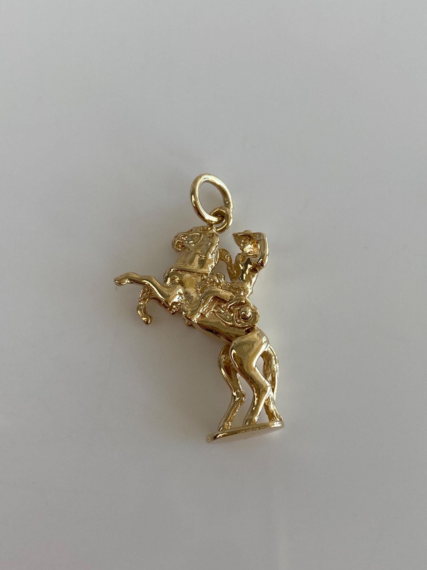 Vintage Solid 10k Yellow Gold Articulated Cowboy Horse Charm