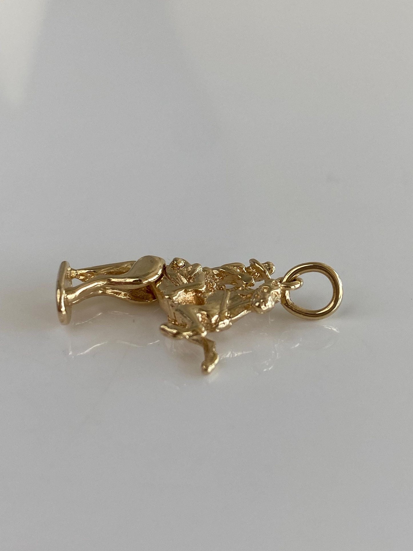 Vintage Solid 10k Yellow Gold Articulated Cowboy Horse Charm