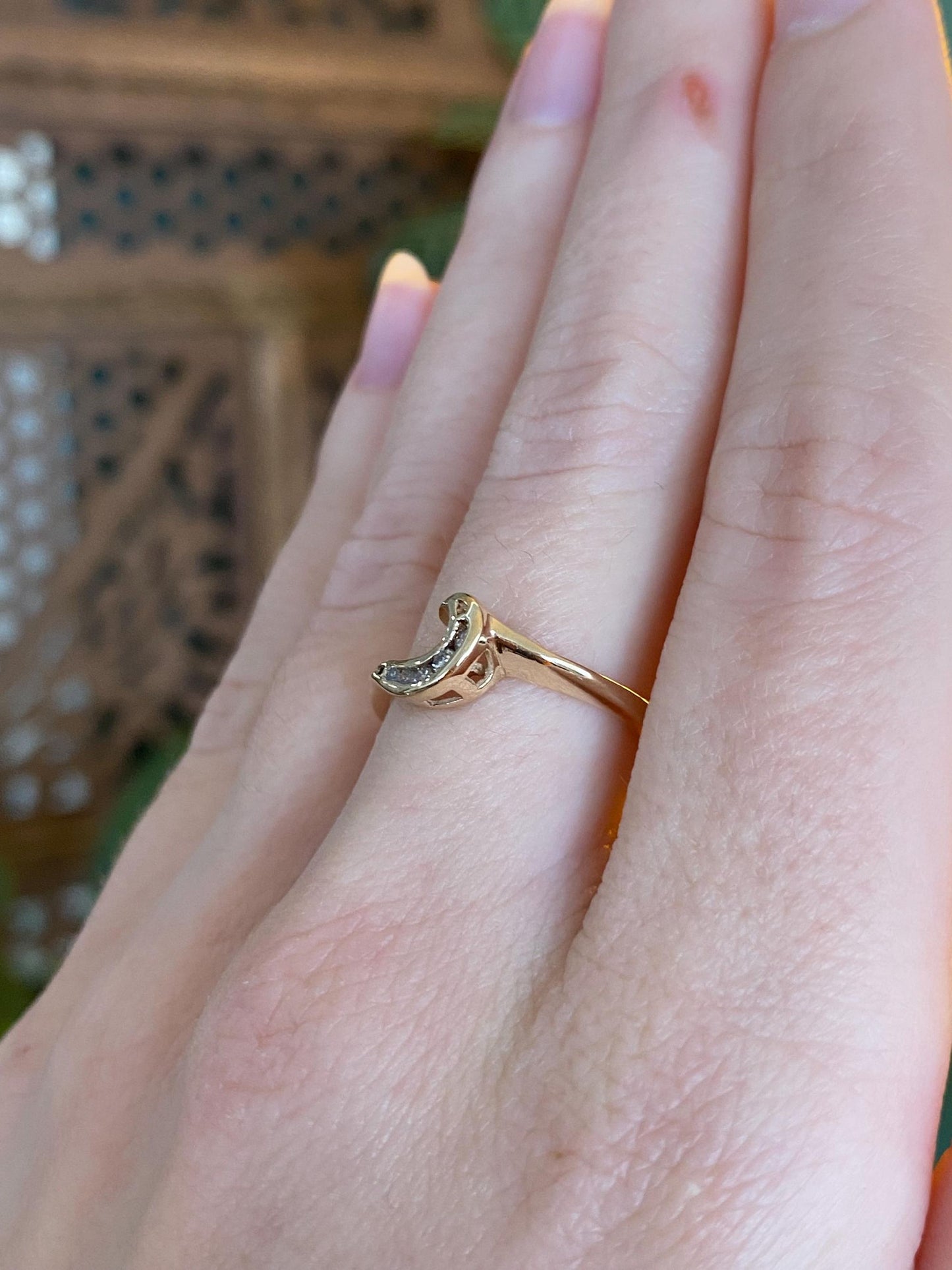 Vintage Solid 14k Yellow Gold Diamond Wave Ring - Size 7.25