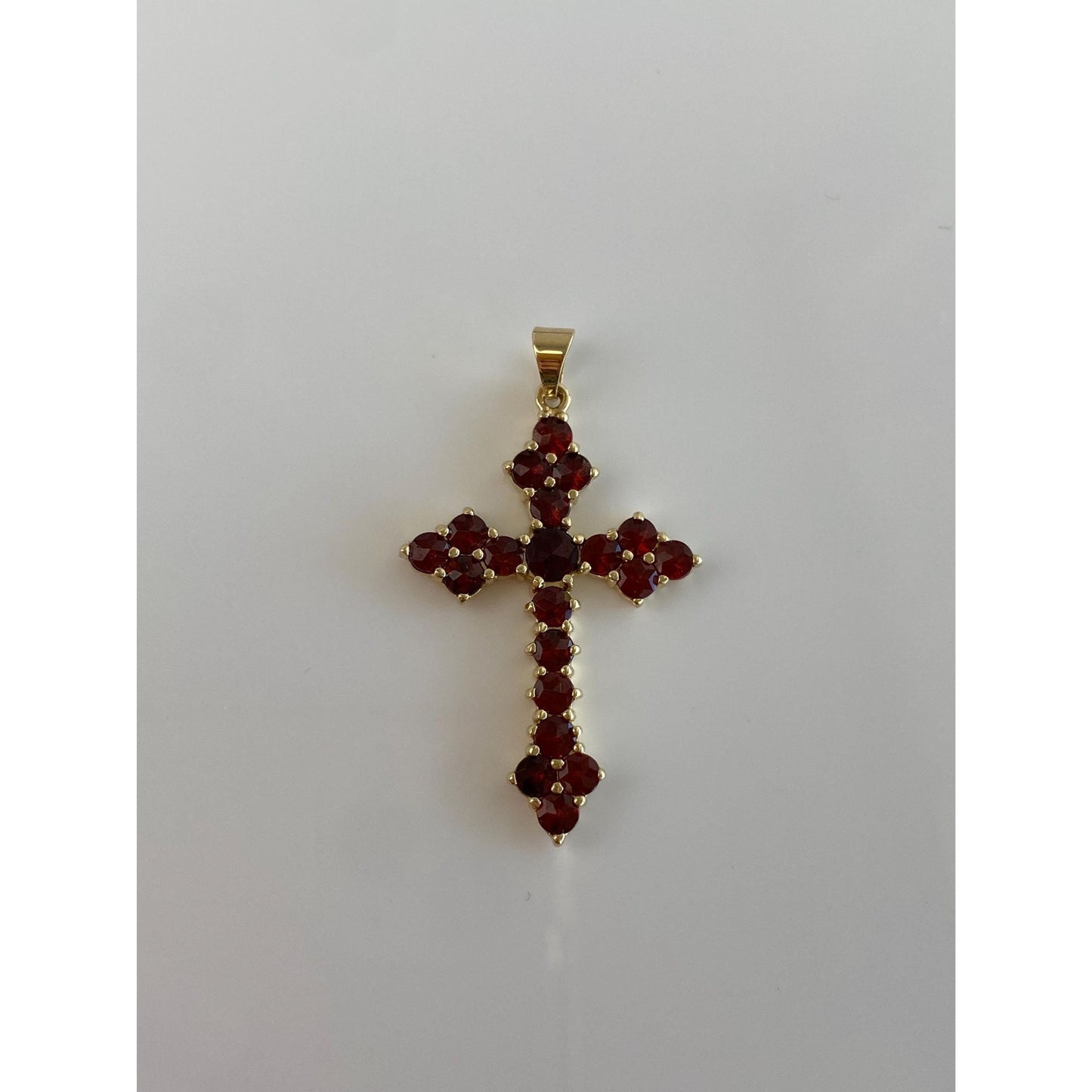 Vintage Solid 14k Yellow Gold Garnet Cross Charm