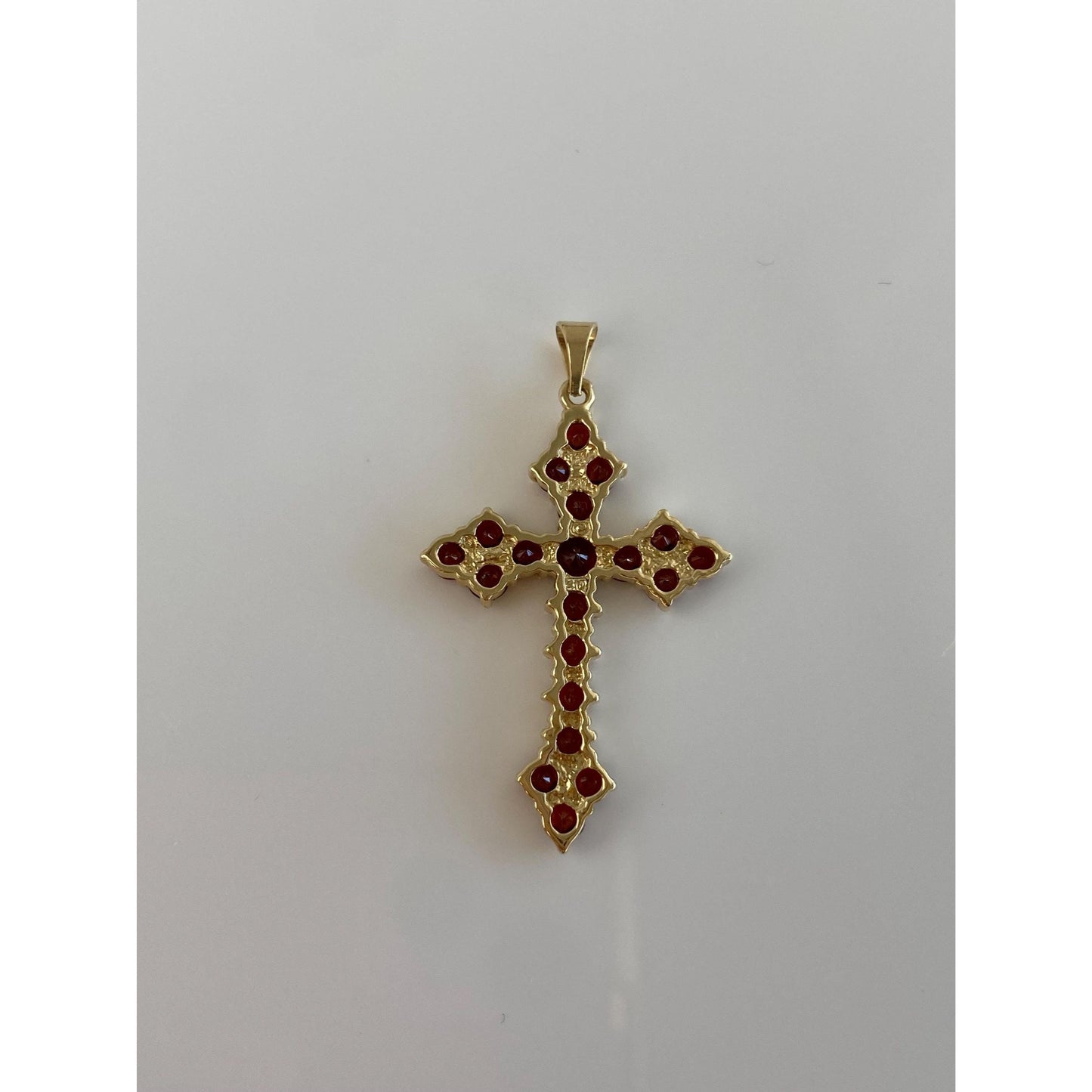 Vintage Solid 14k Yellow Gold Garnet Cross Charm