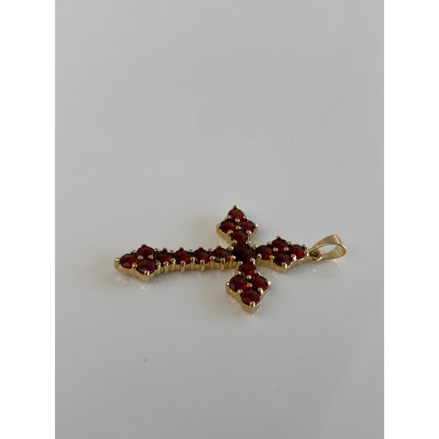 Vintage Solid 14k Yellow Gold Garnet Cross Charm